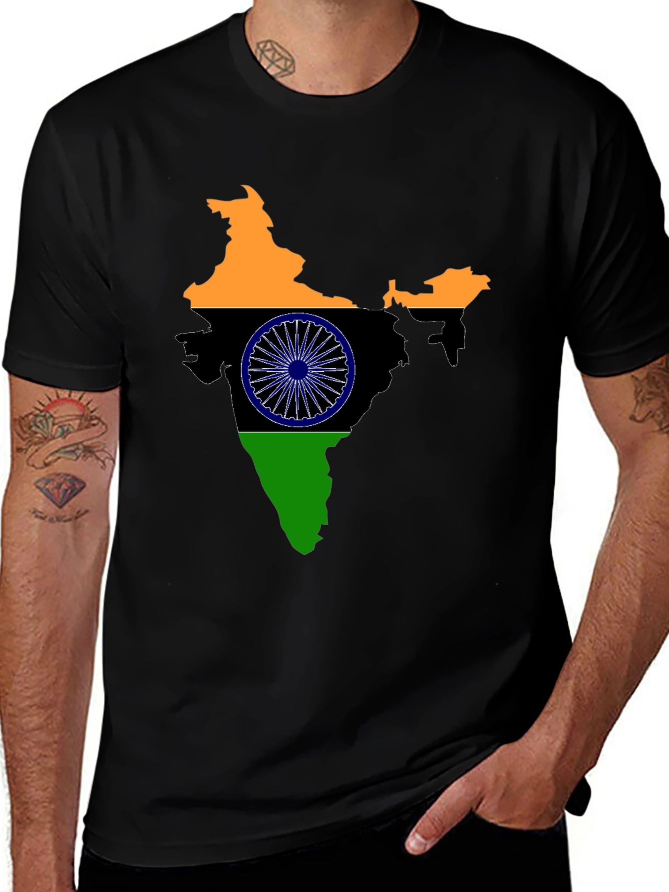 India Map T-Shirt - Tricolor Indian Flag Tee