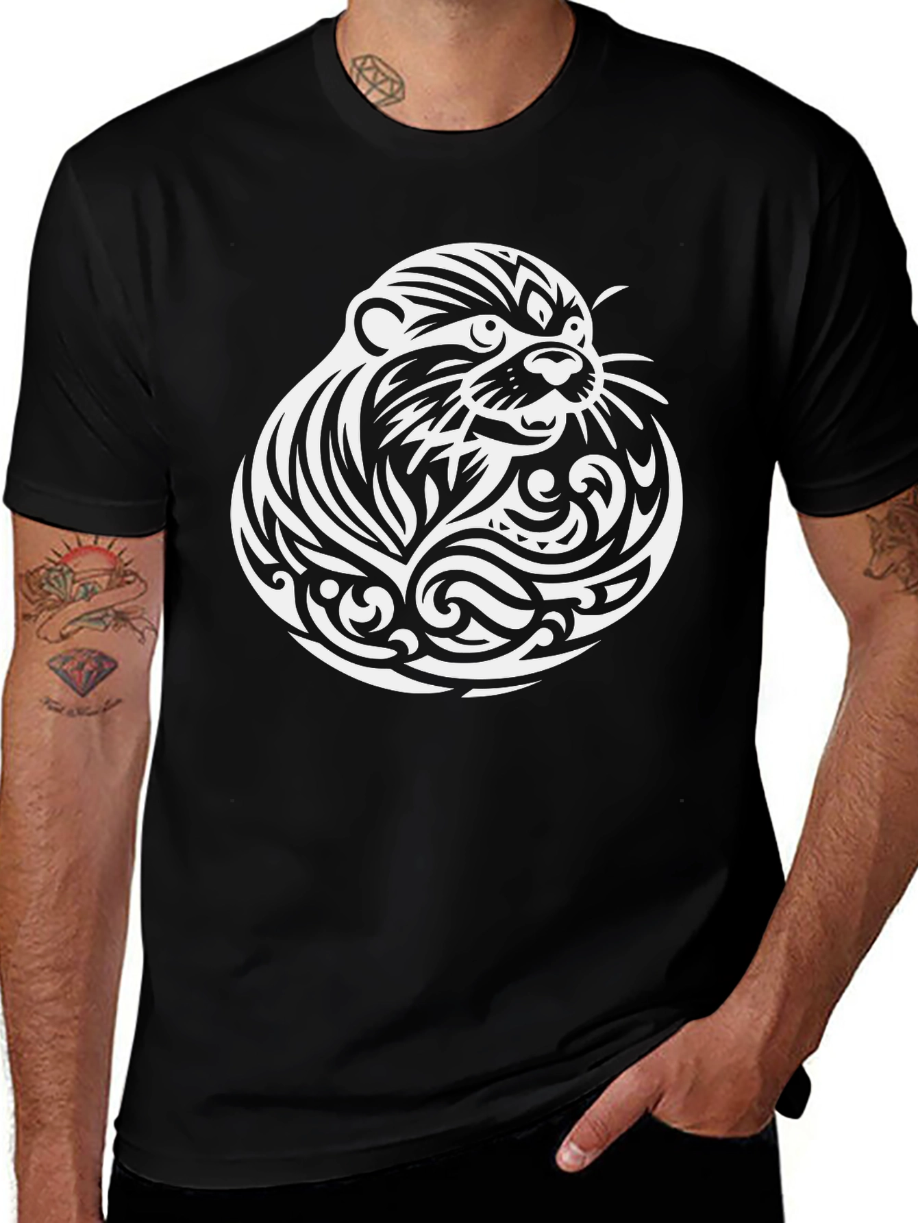 Variant 30 of Otter Tribal Tattoo T-Shirt - Black
