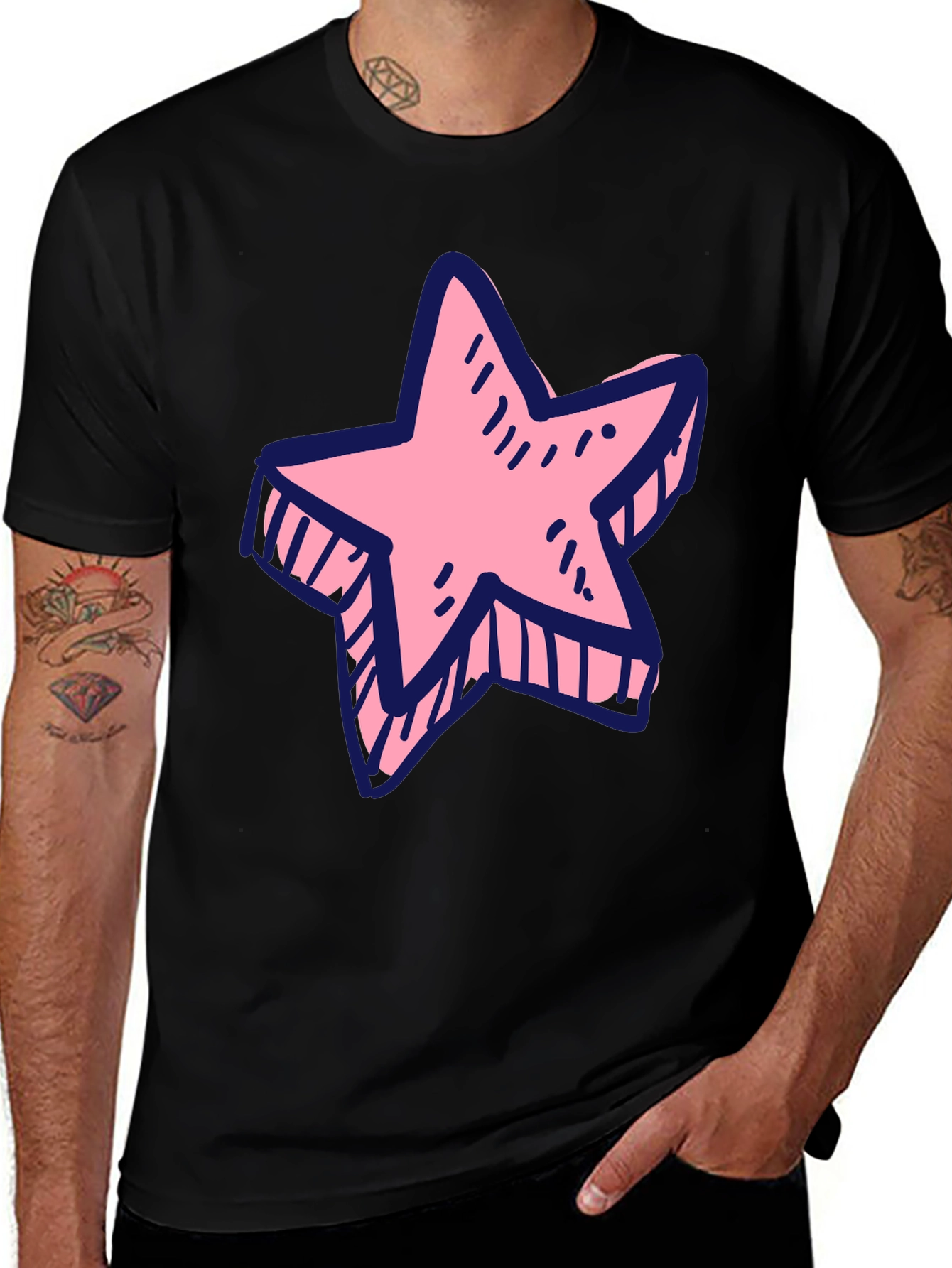 Variant 18 of Pink Star Graphic Black T-Shirt