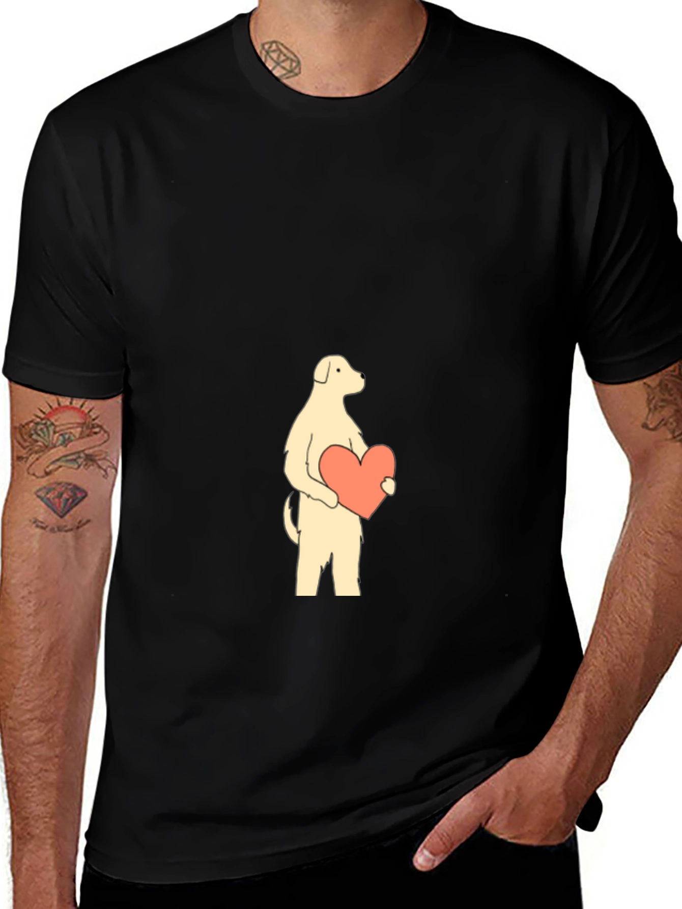 Variant 16 of Dog with Heart Graphic Tee - Black Cotton Shirt
