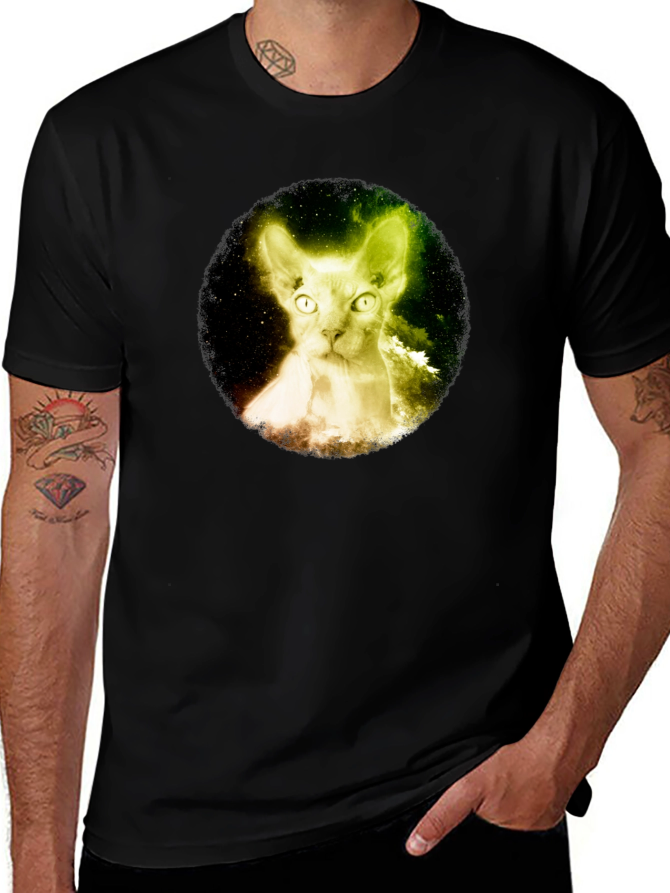 Variant 27 of Galaxy Cat Graphic Tee - Black Cotton Comfort