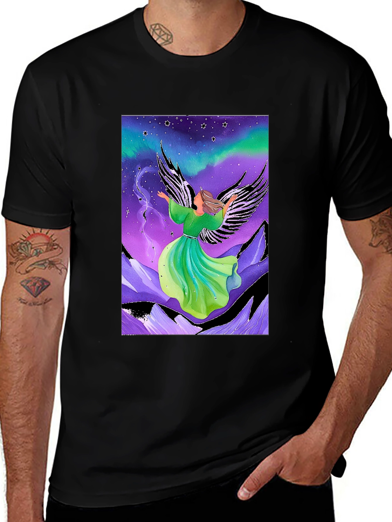 Fantasy Angel Wings T-Shirt - Northern Lights Design