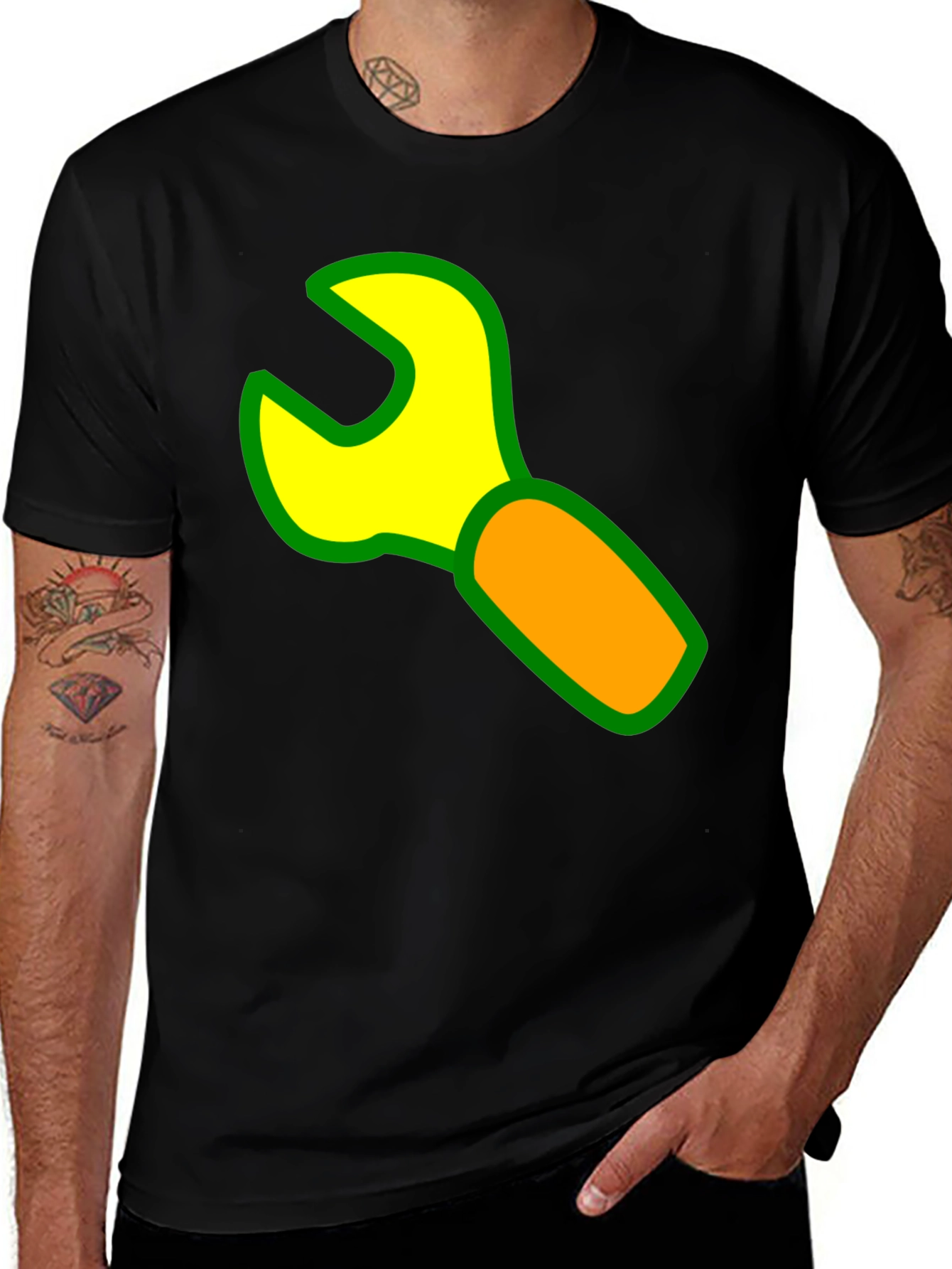 Variant 11 of Wrench Graphic Black T-Shirt - Cartoon Tool Design