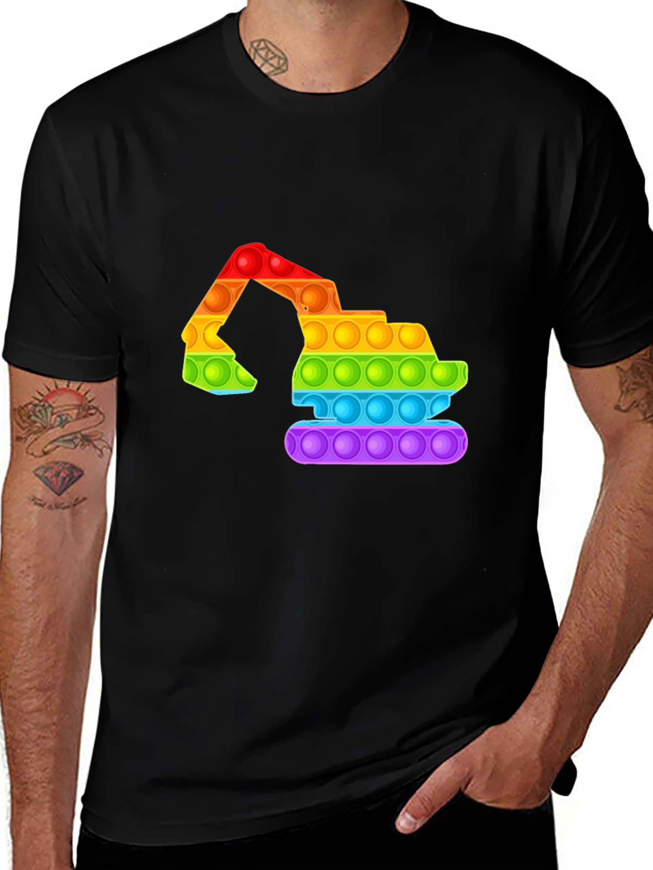 Variant 13 of Excavator Pop It T-Shirt - Rainbow Design
