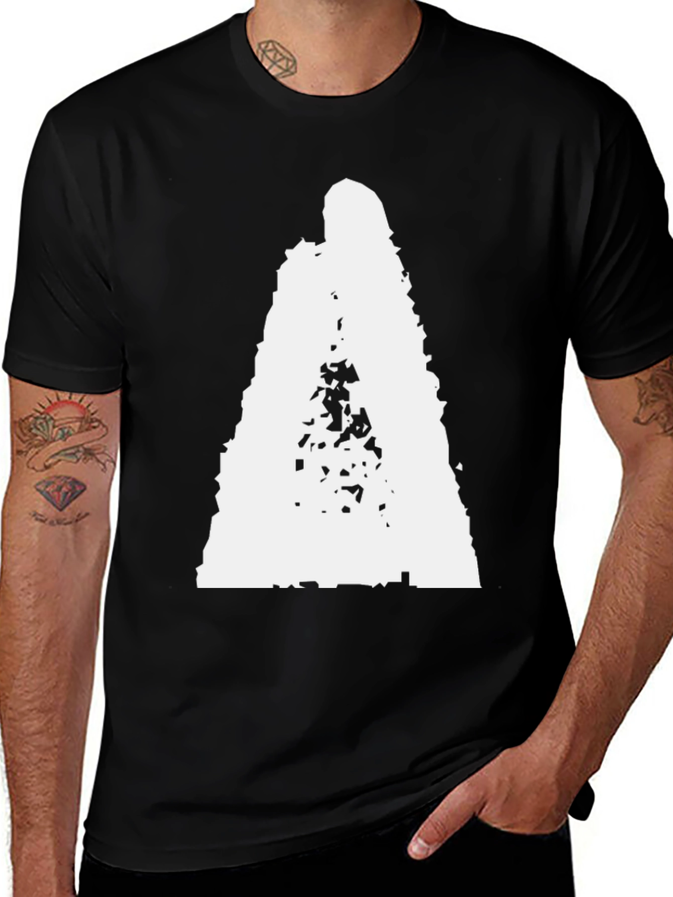 Variant 7 of Black T-Shirt with Abstract White Figure Print