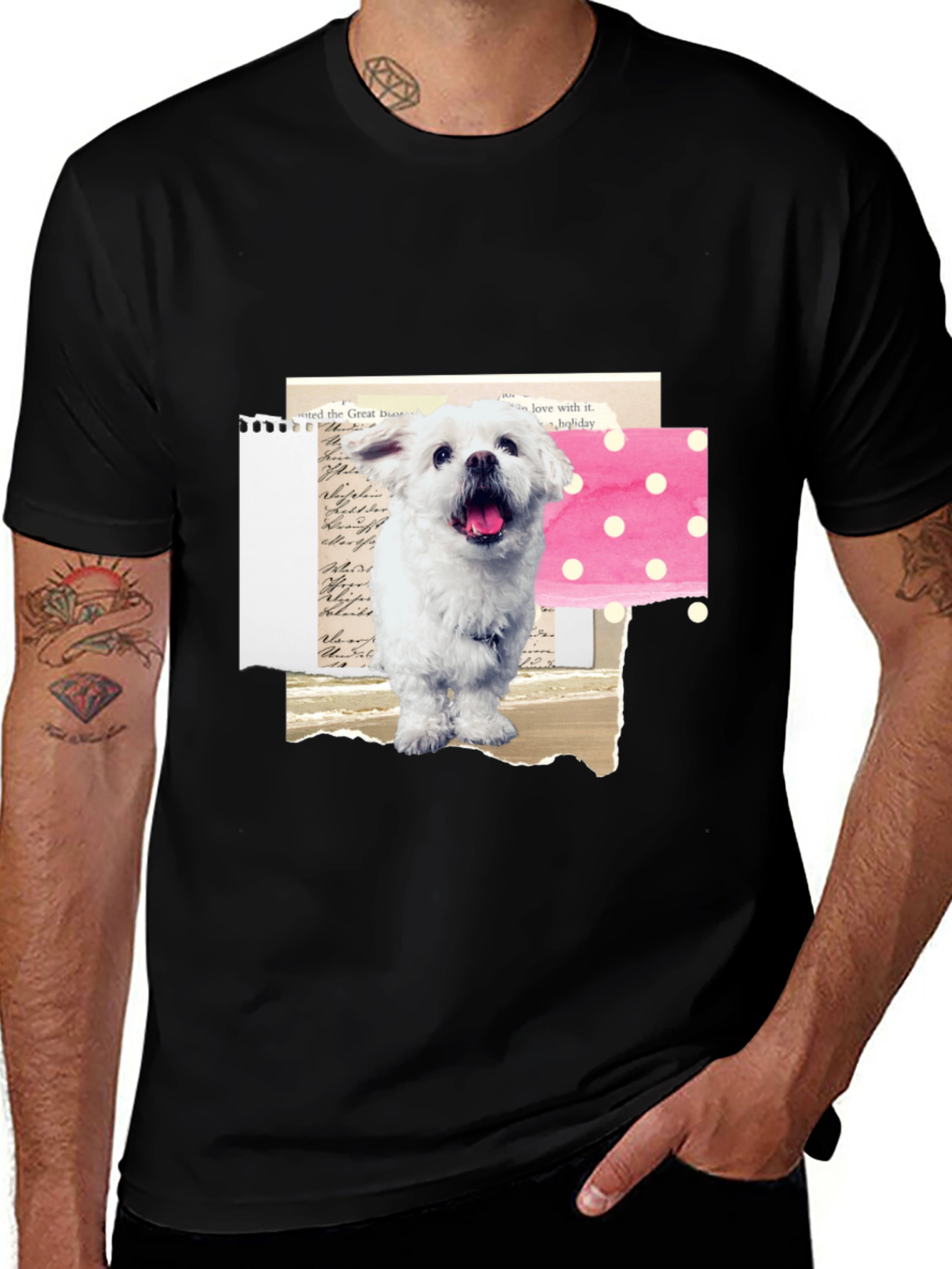 Variant 29 of Cute Dog Collage Graphic Tee - Black Cotton T-Shirt