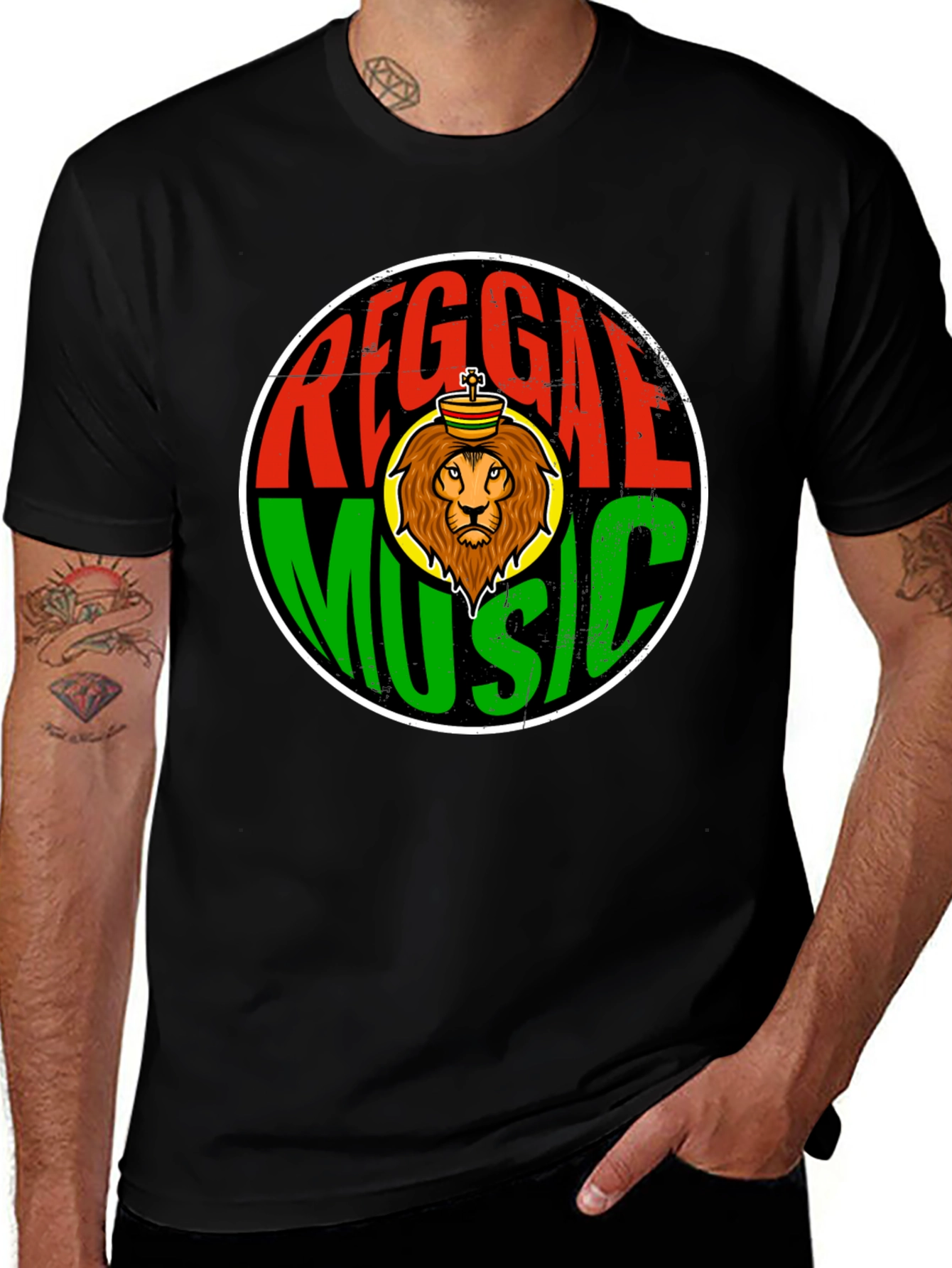 Variant 17 of Reggae Music Lion Graphic T-Shirt - Black