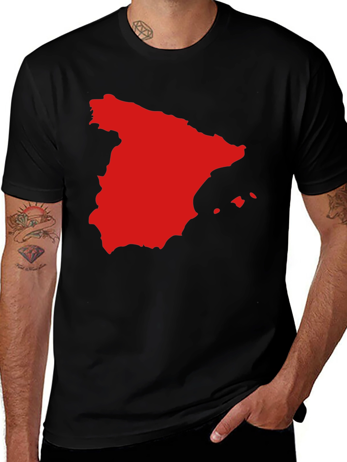 Spain Map Graphic T-Shirt - Black