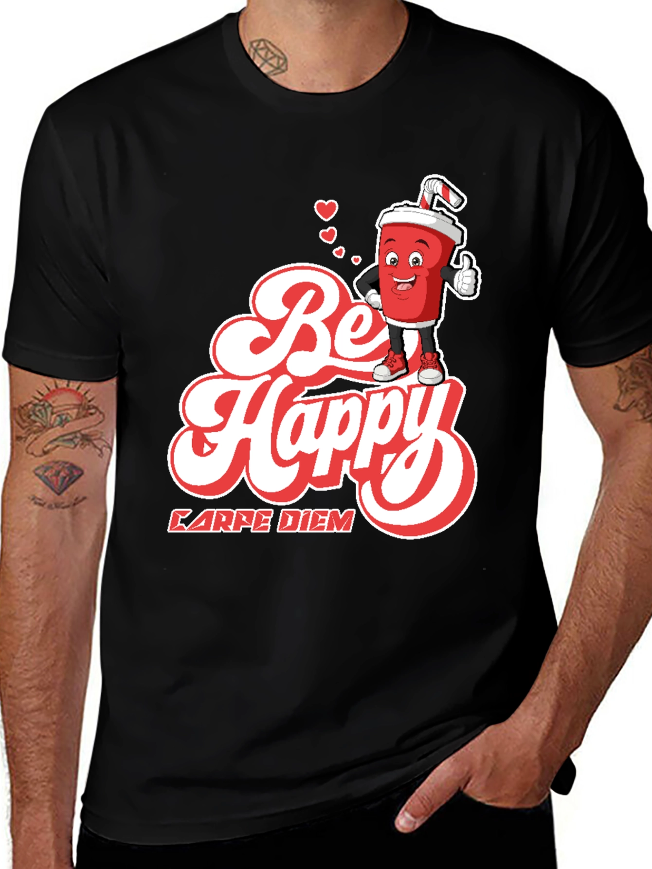 Be Happy T-Shirt - Carpe Diem Tee with Soda Character