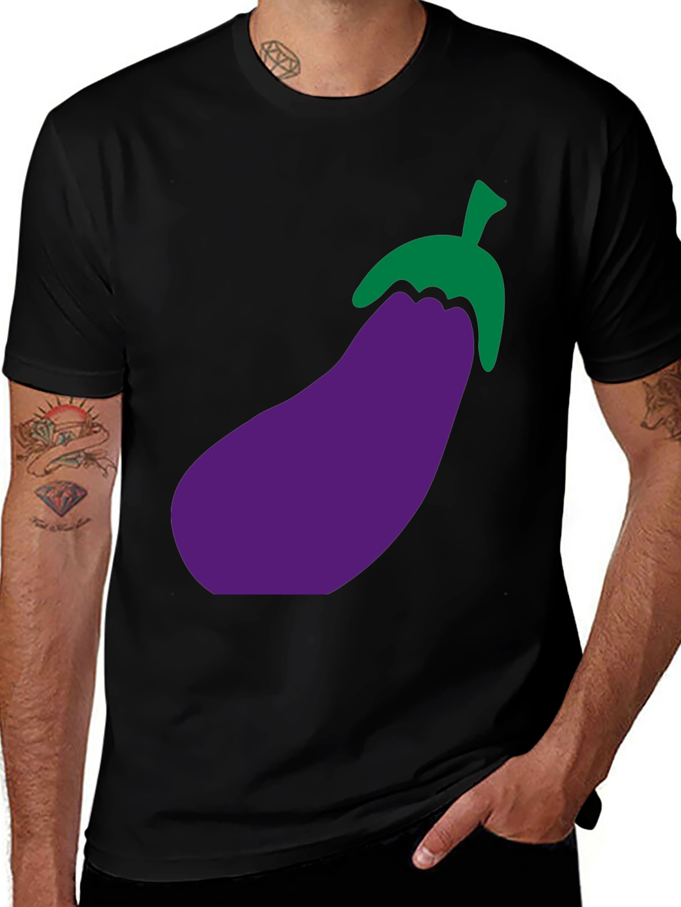 Variant 19 of Eggplant Graphic T-Shirt - Black