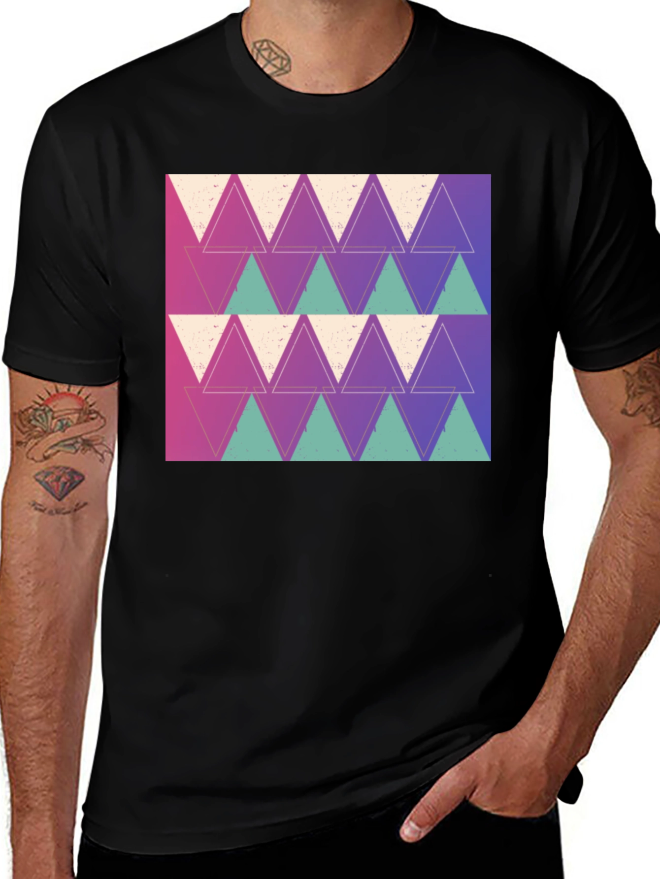 Variant 5 of Geometric Triangle Pattern Black T-Shirt