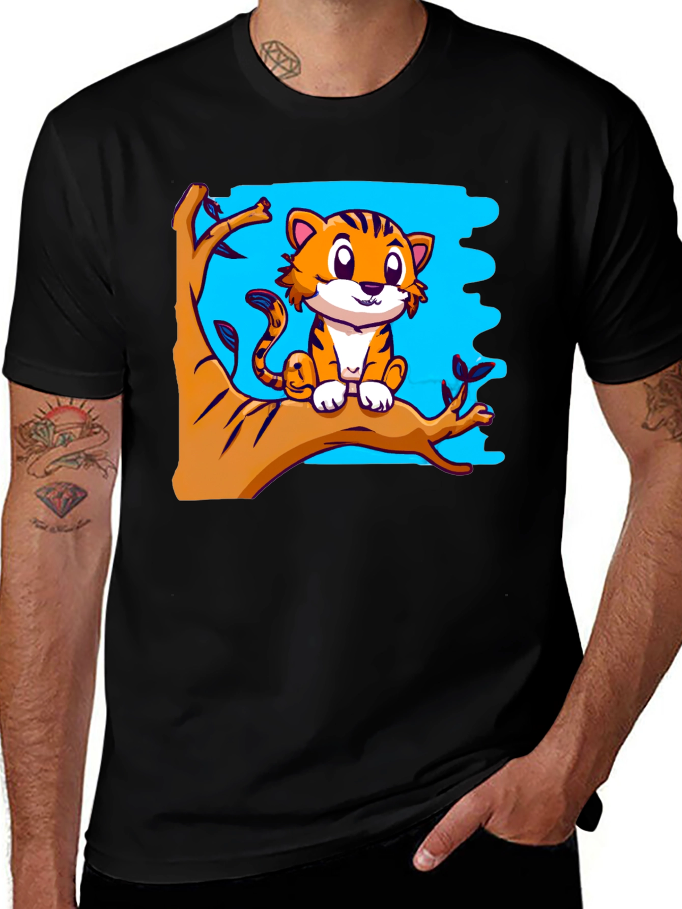 Variant 14 of Cute Tiger Graphic Tee - Black T-Shirt