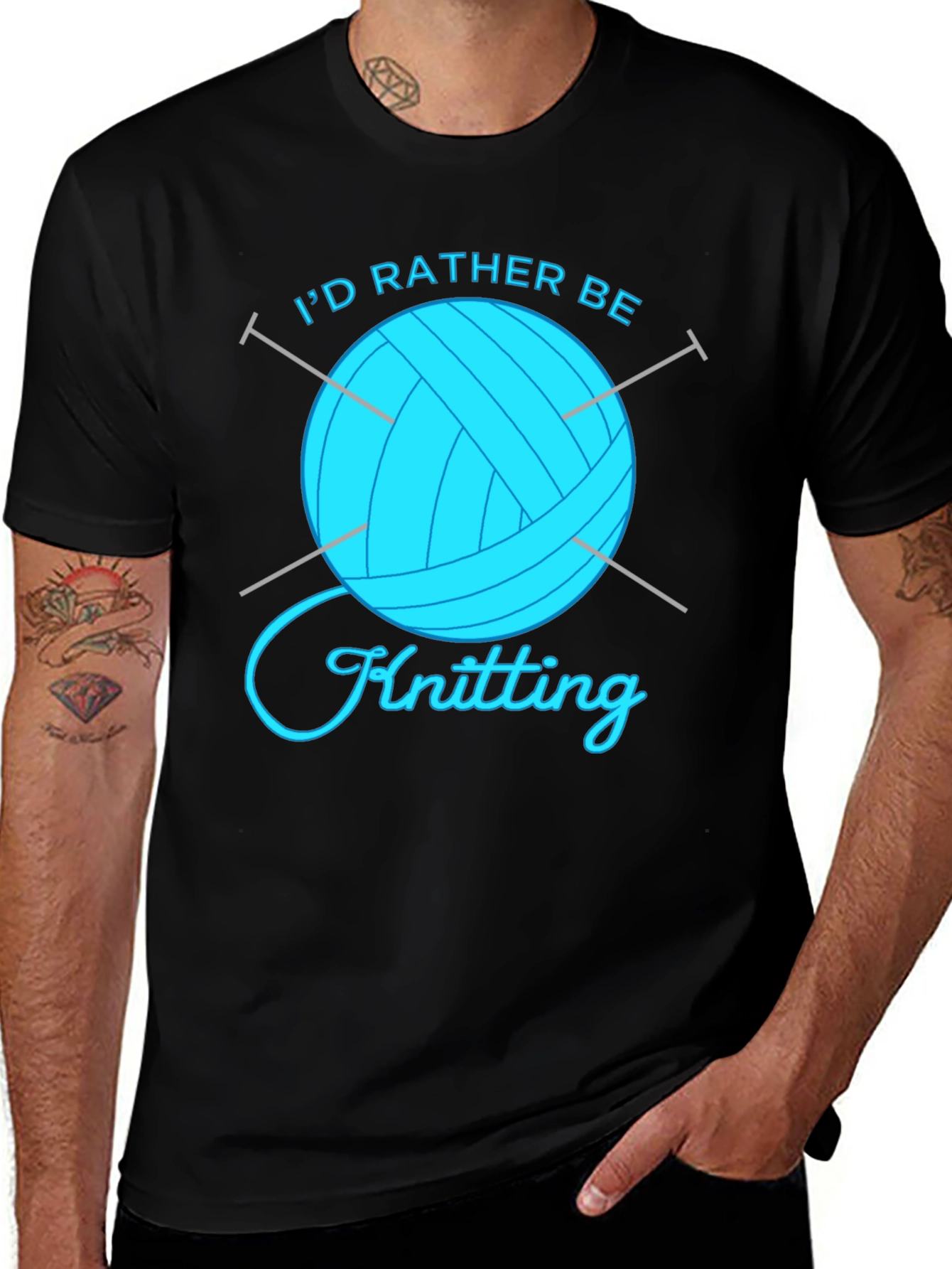 Black I'd Rather Be Knitting Graphic T-Shirt main image