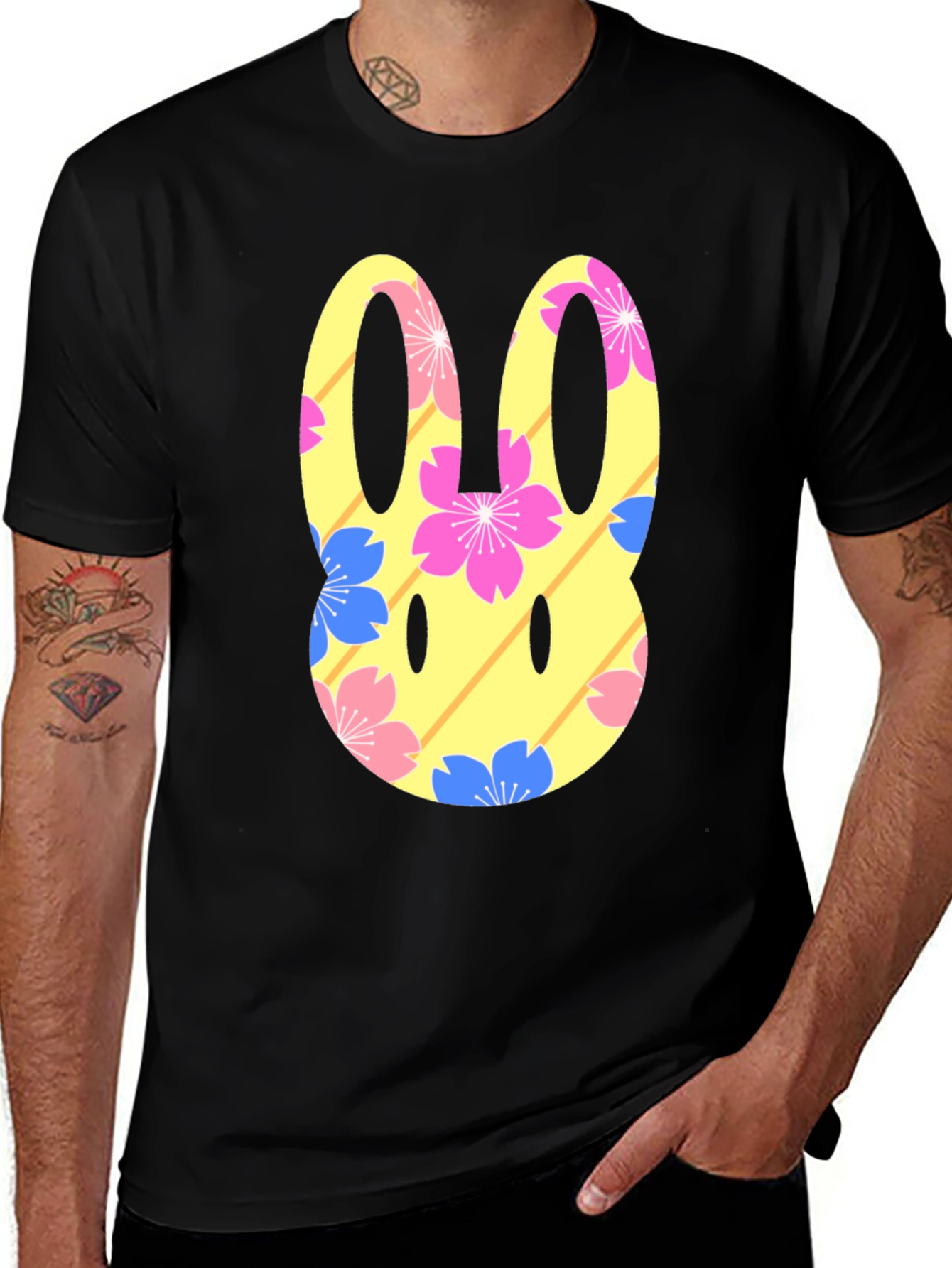 Variant 3 of Floral Bunny Graphic T-Shirt - Black