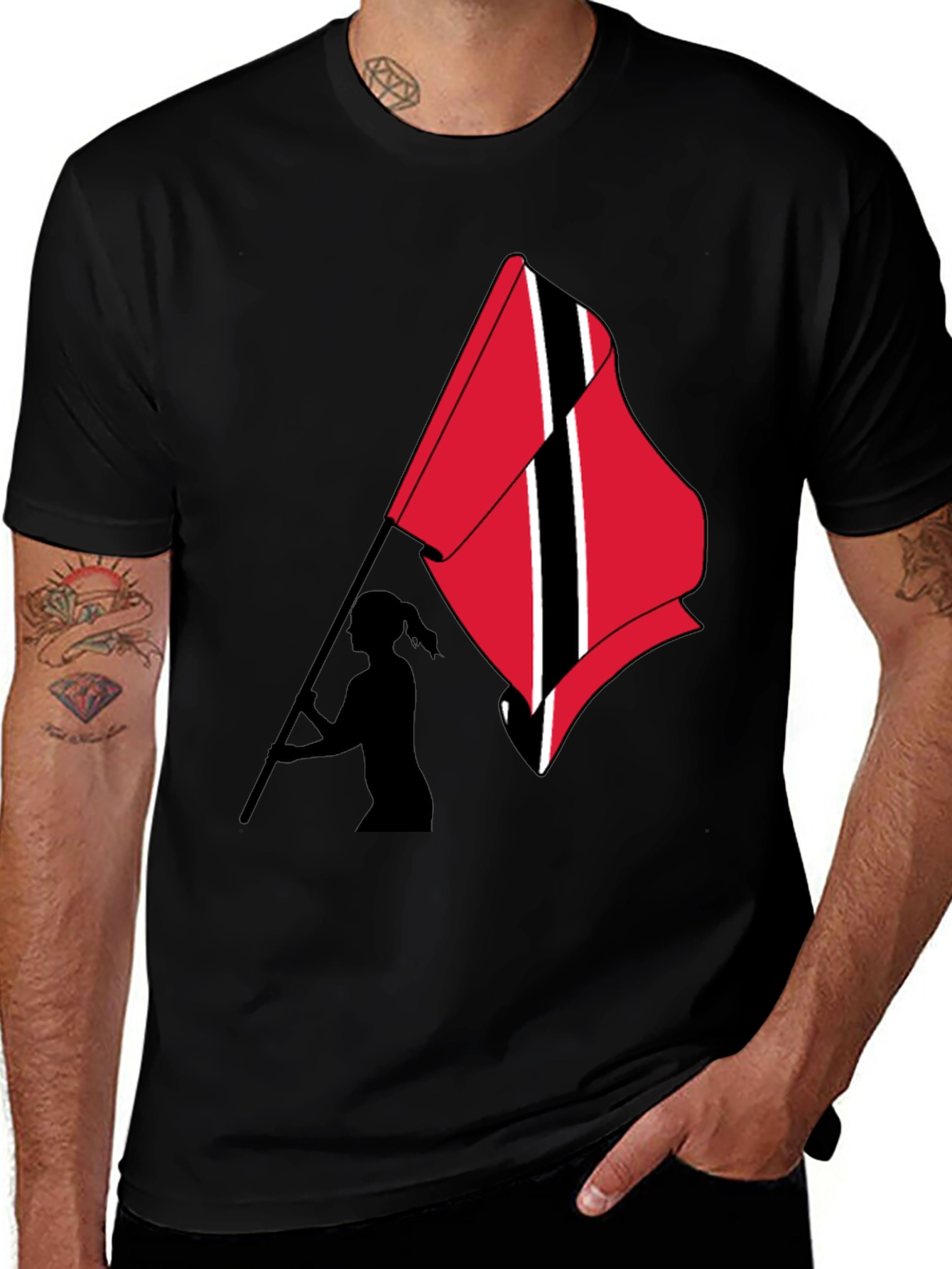 Variant 26 of Trinidad & Tobago Flag T-Shirt - Black