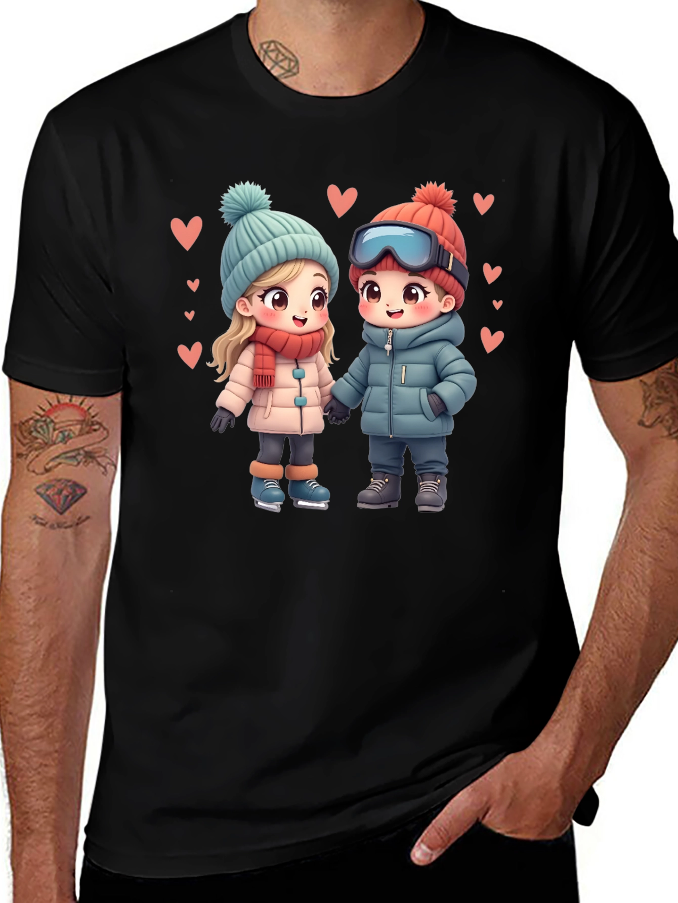 Valentine's Couple T-Shirt - Winter Romance Design