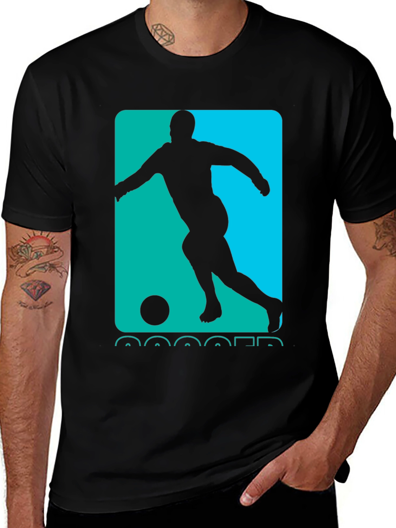 Variant 9 of Soccer Player Graphic Tee - Black Cotton Casual Shirt