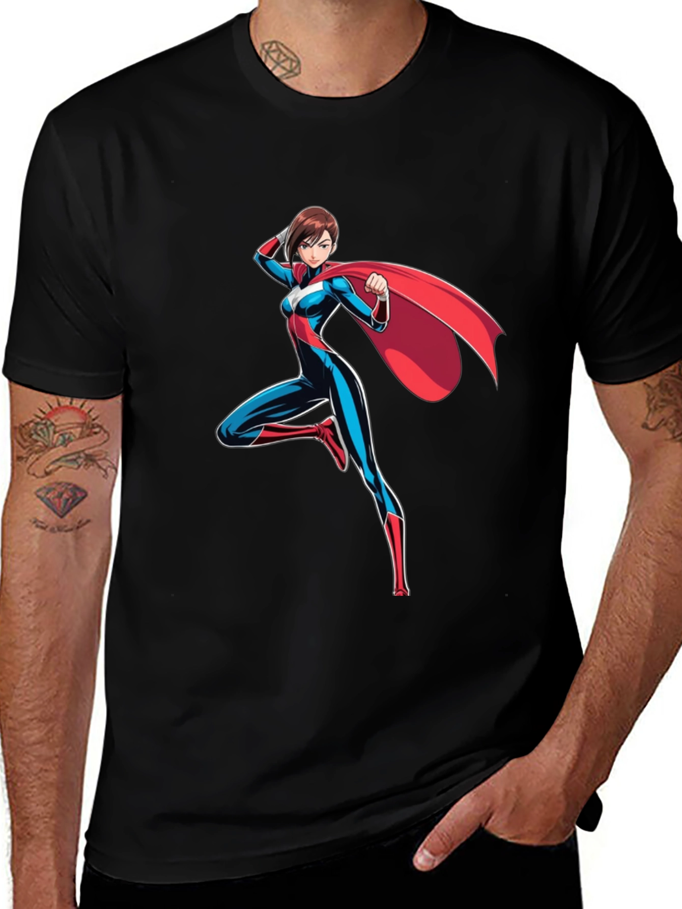 Variant 3 of Superhero Woman Graphic Black T-Shirt