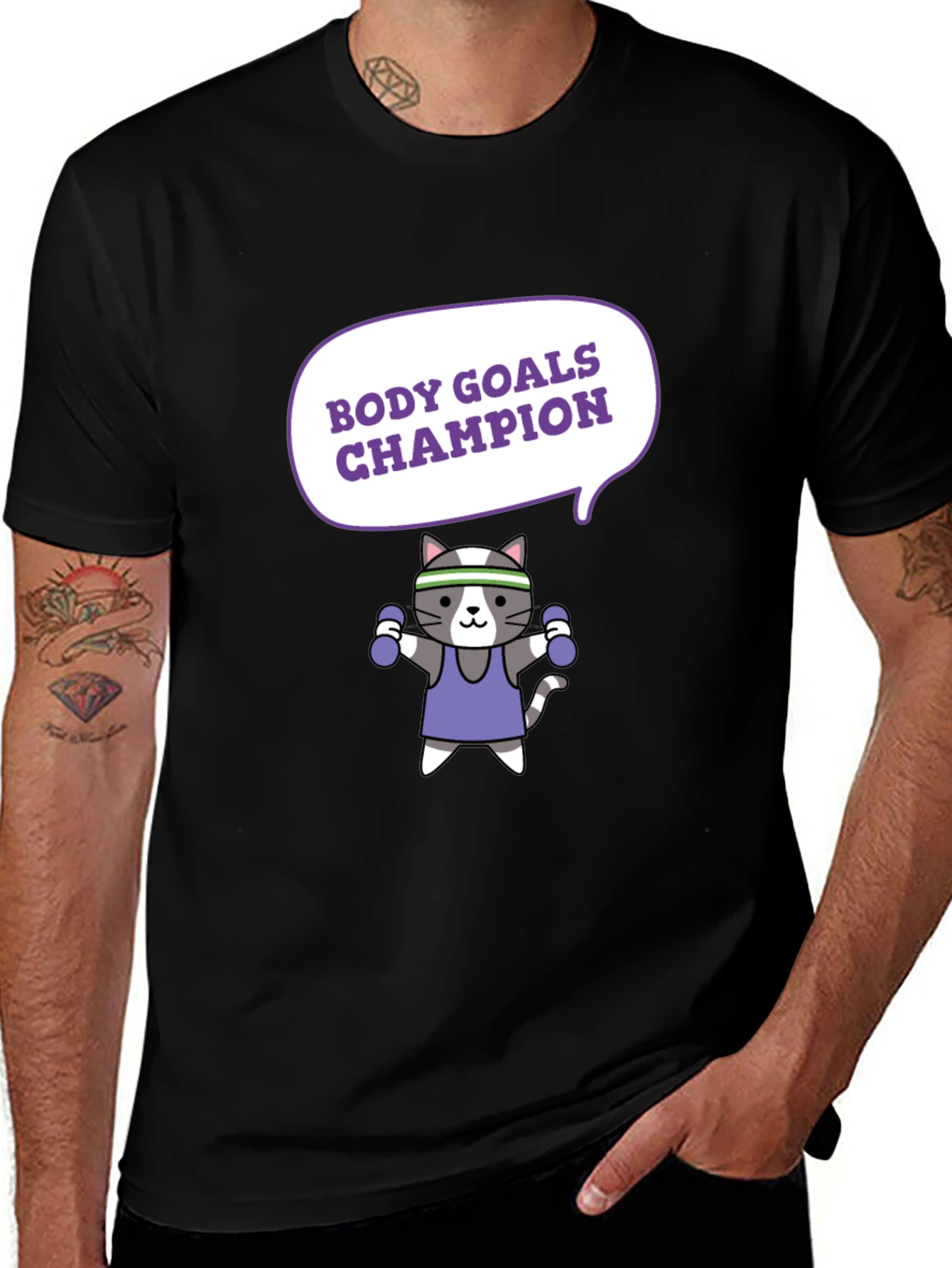 Variant 11 of Body Goals Champion Cat Graphic Tee - Workout Motivation