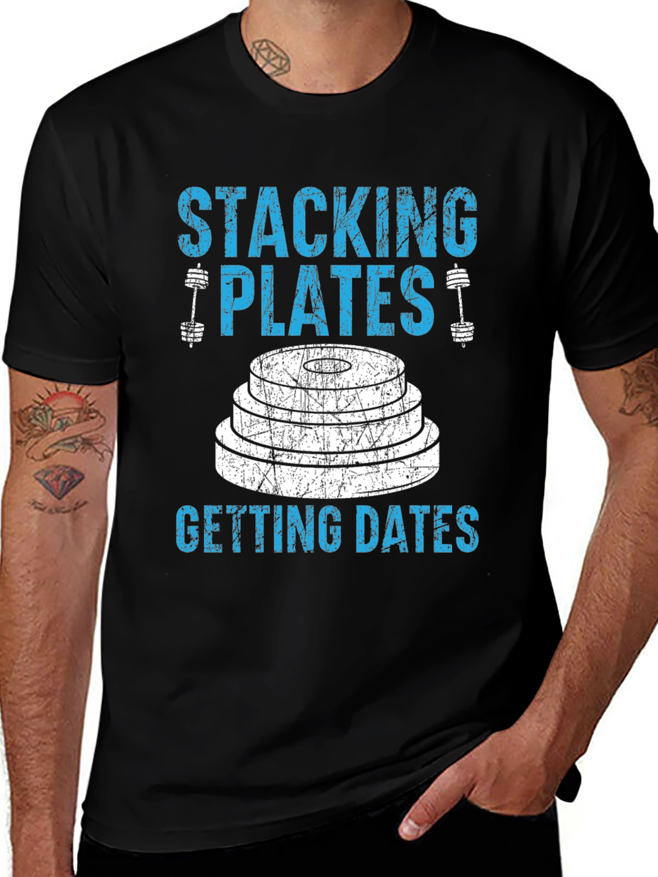 Variant 17 of Stacking Plates Getting Dates T-Shirt Gym Humor