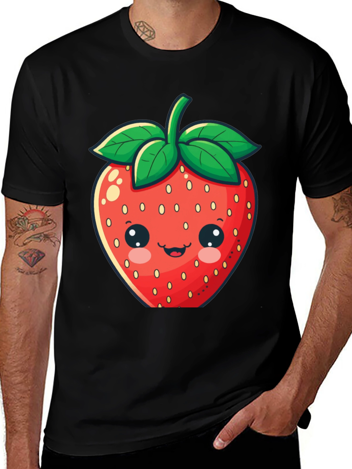 Cute Strawberry Graphic Tee - Unisex Black T-Shirt
