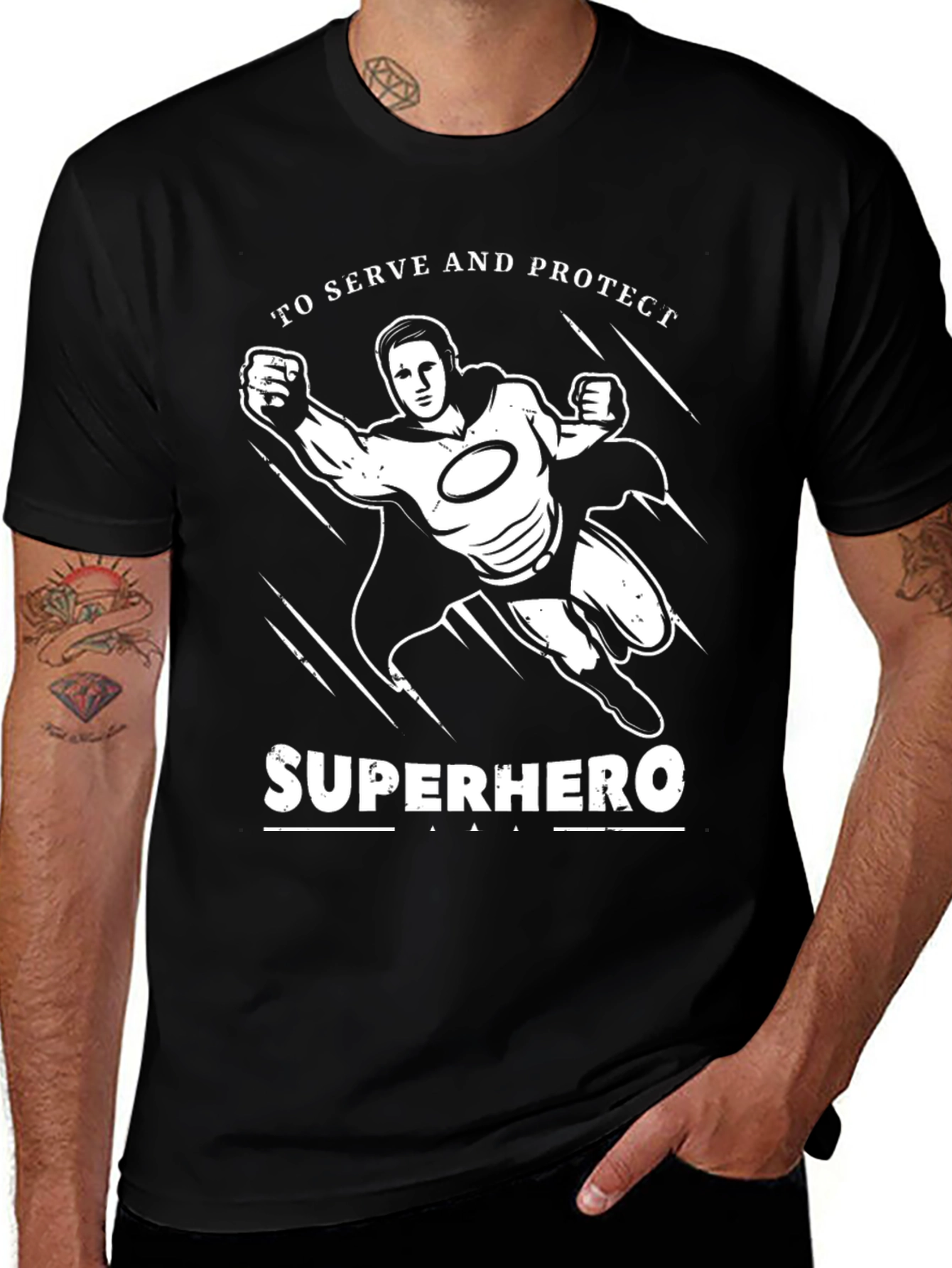 Variant 17 of Superhero To Serve and Protect Black Graphic T-Shirt