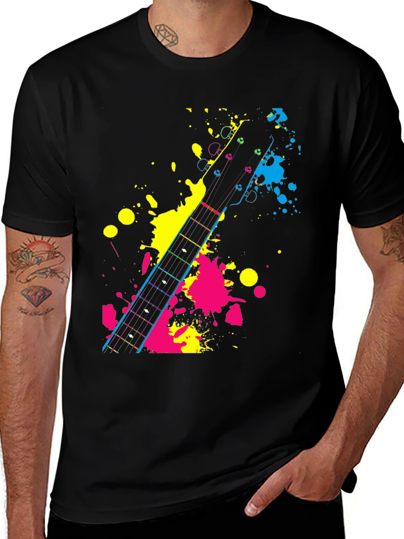 Neon Guitar Neck T-Shirt - Music Lover's Tee