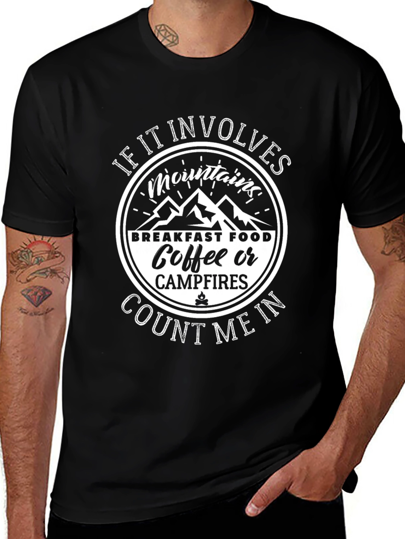 Mountains, Coffee, Campfires Black Graphic Tee
