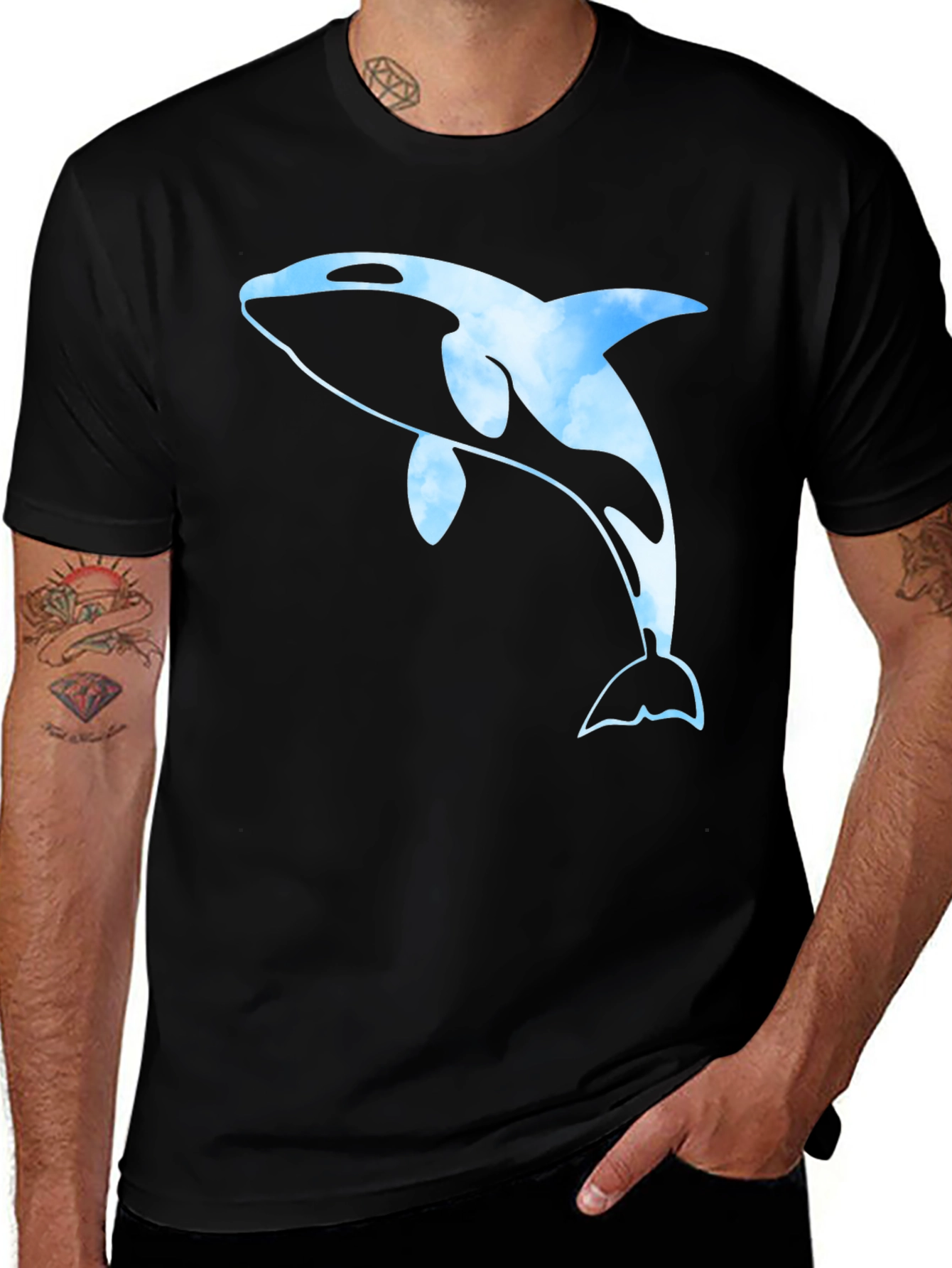 Black Orca Whale Cloud Print Men's Black T-Shirt main image