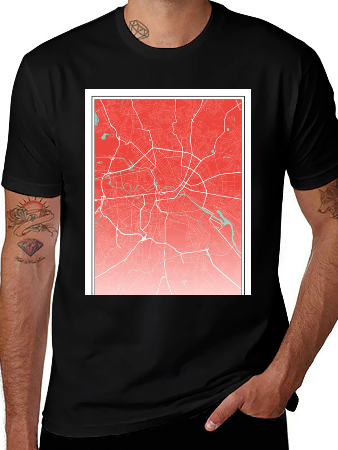 Red City Map Graphic Tee - Urban Style