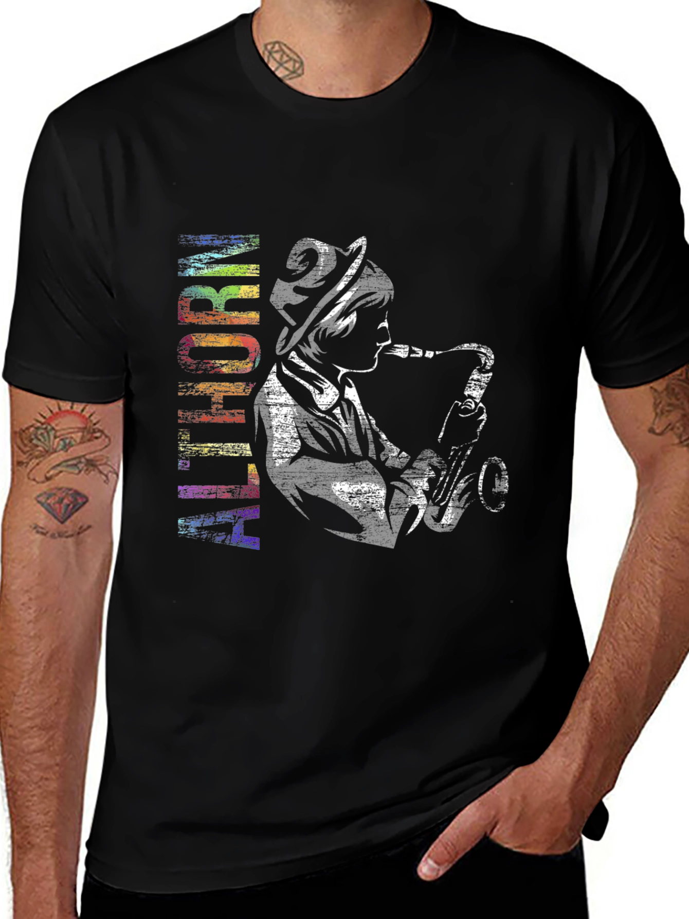 Variant 25 of Jazz Musician Graphic Tee - Black Cotton T-Shirt
