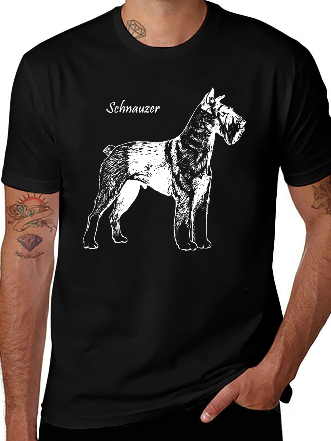 Variant 17 of Schnauzer Dog Graphic Print Black T-Shirt