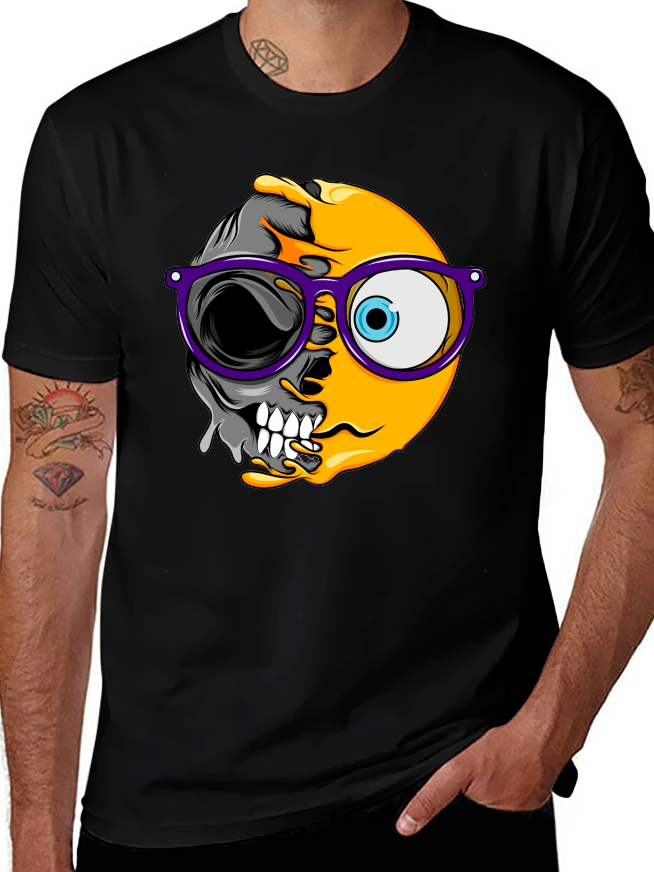 Variant 3 of Emoji Skull Graphic Tee - Unique Halloween Shirt