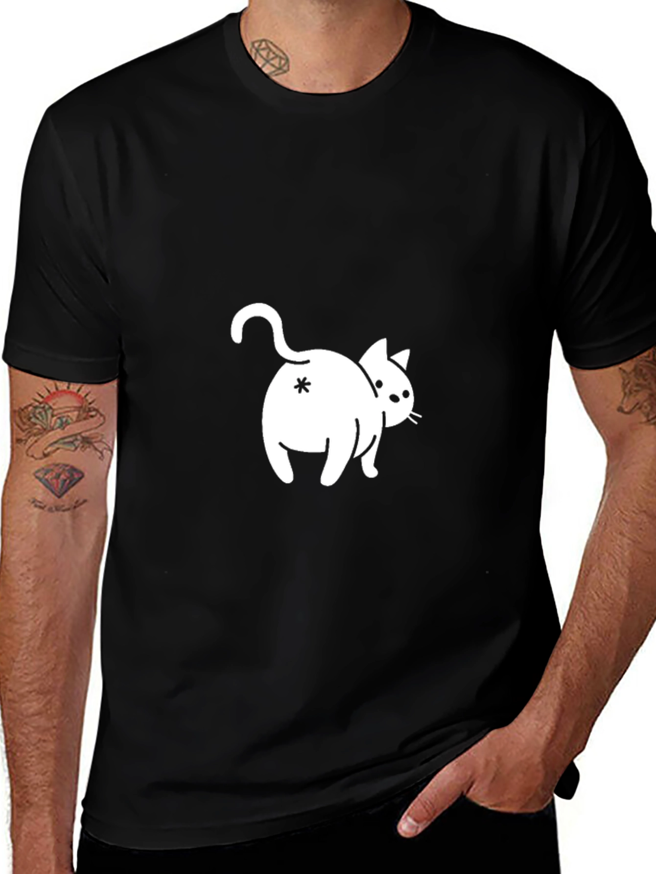 Variant 24 of Funny Cat Butt T-Shirt - Black Cotton Tee