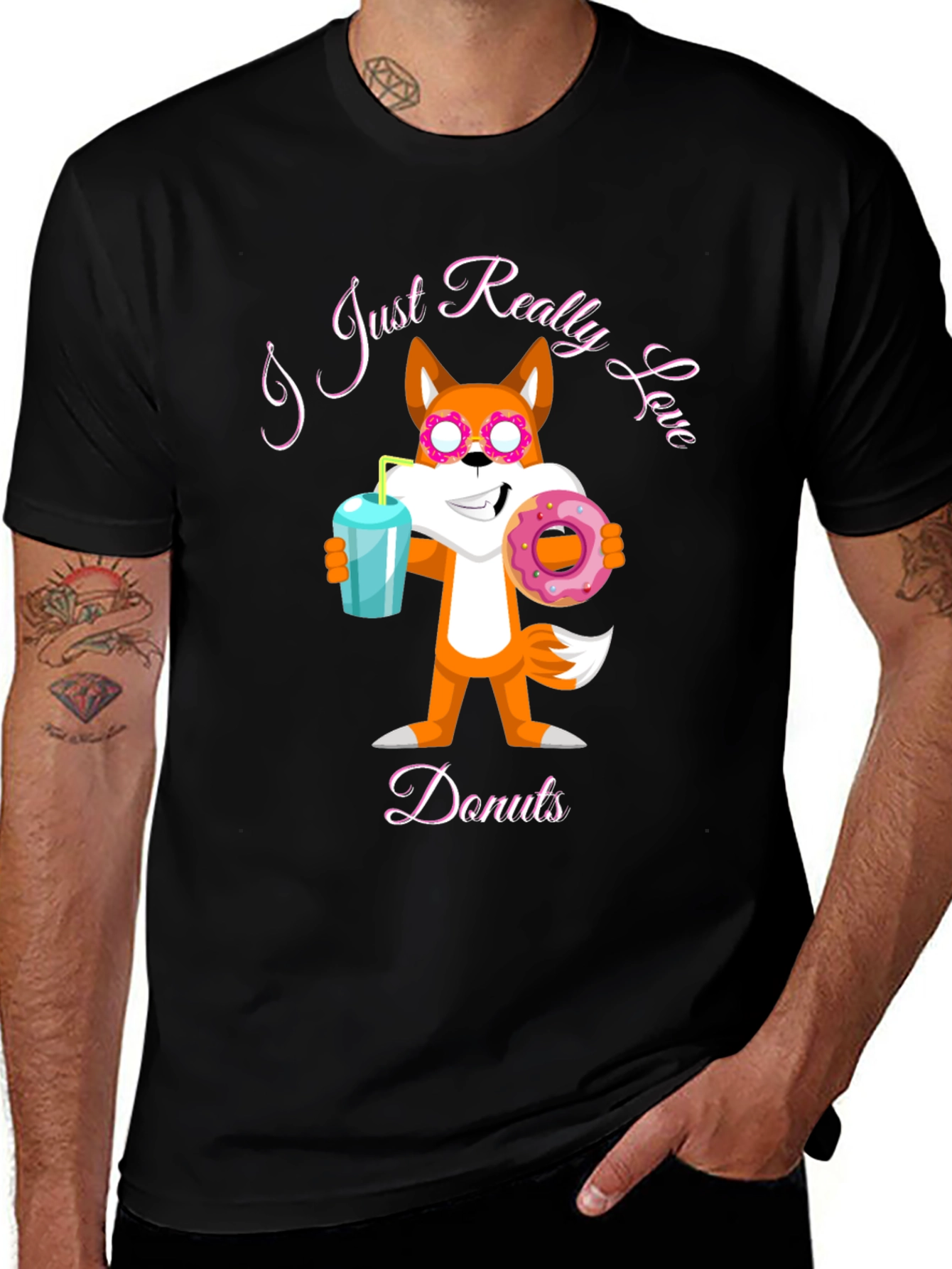 Variant 14 of Funny Fox Loves Donuts Graphic T-Shirt