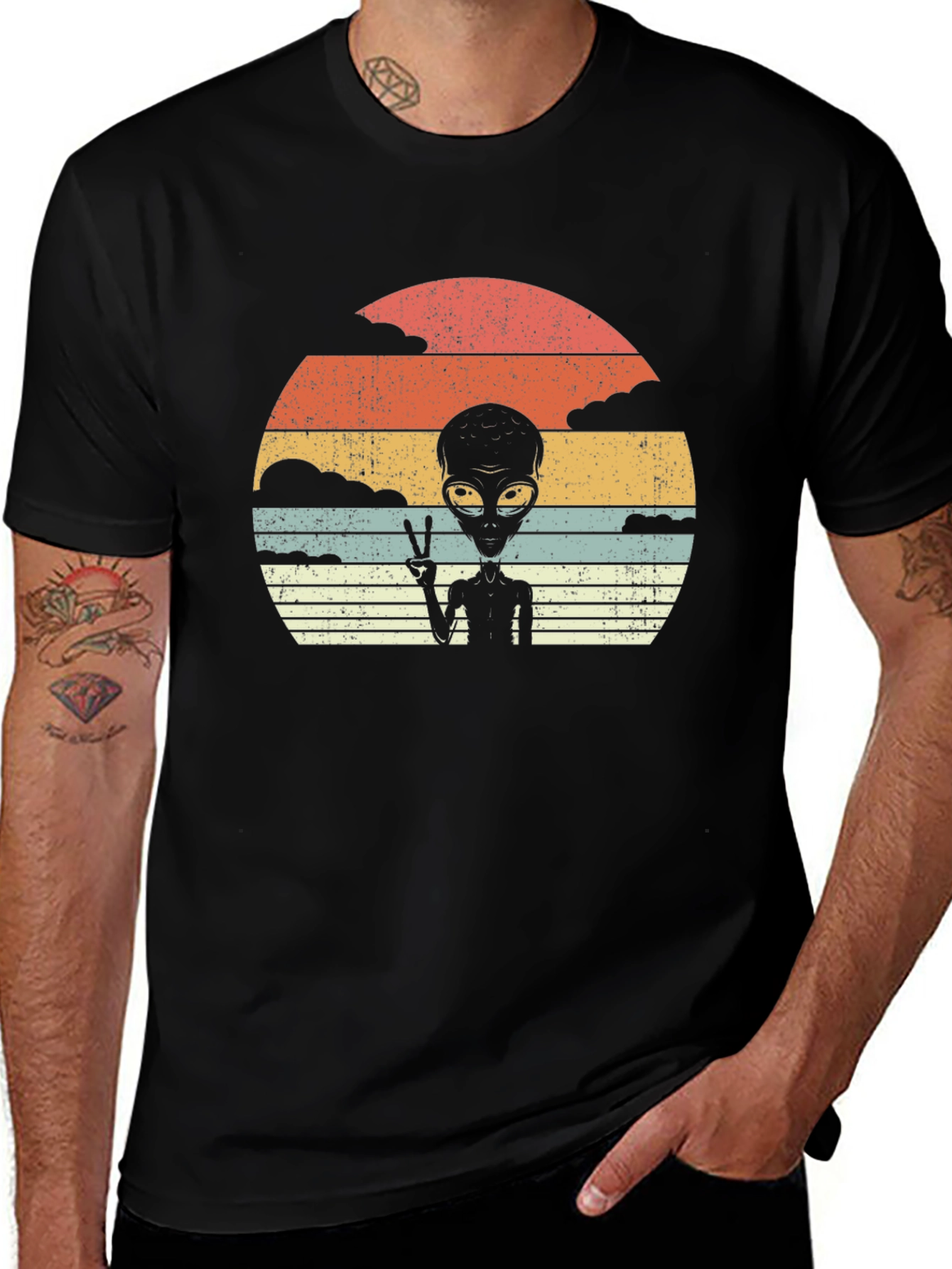 Variant 19 of Retro Alien Sunset T-Shirt - Peace Sign Tee