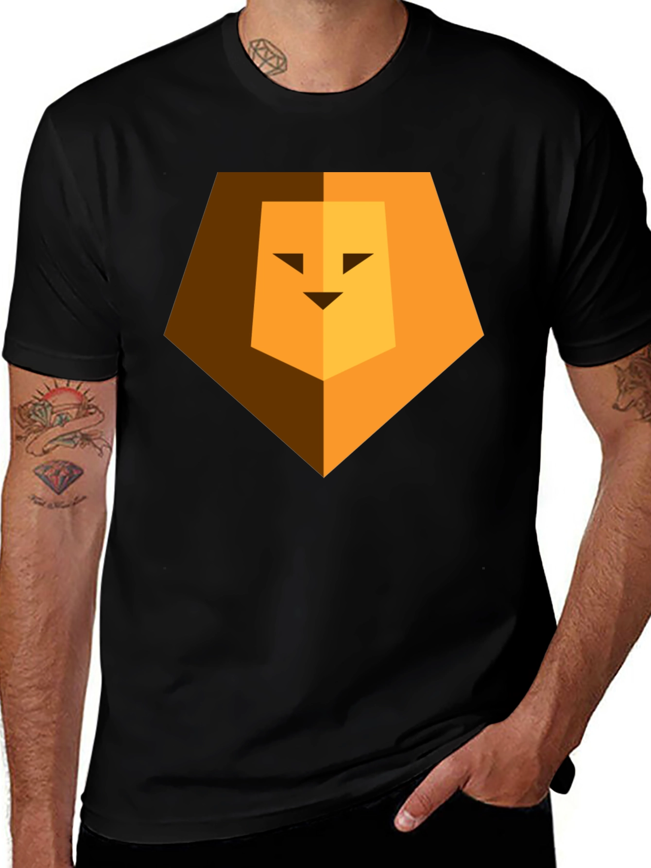 Variant 22 of Geometric Lion Head Graphic Print Black Tee