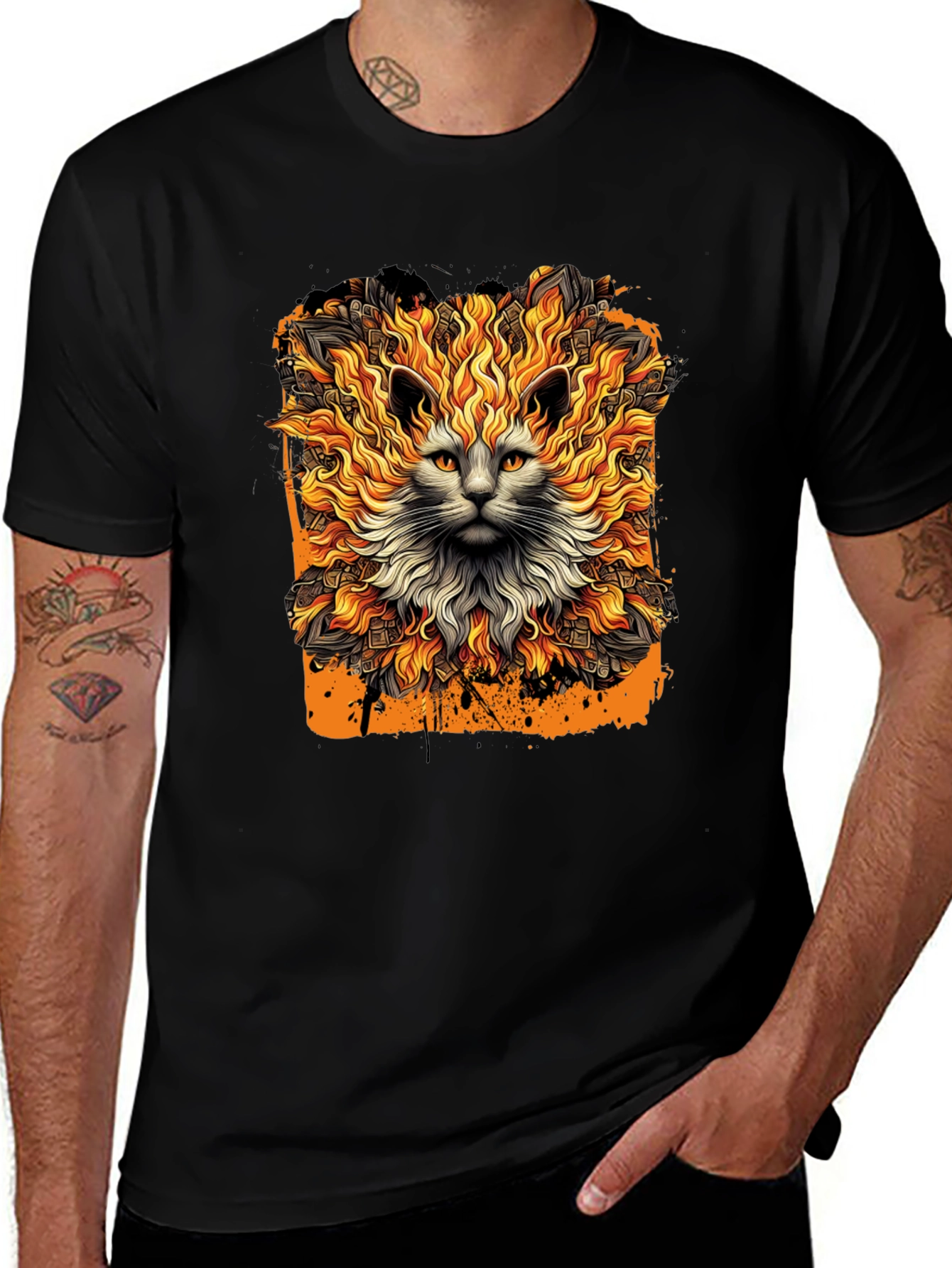 Variant 17 of Fiery Feline Graphic Tee - Cool Cat Shirt