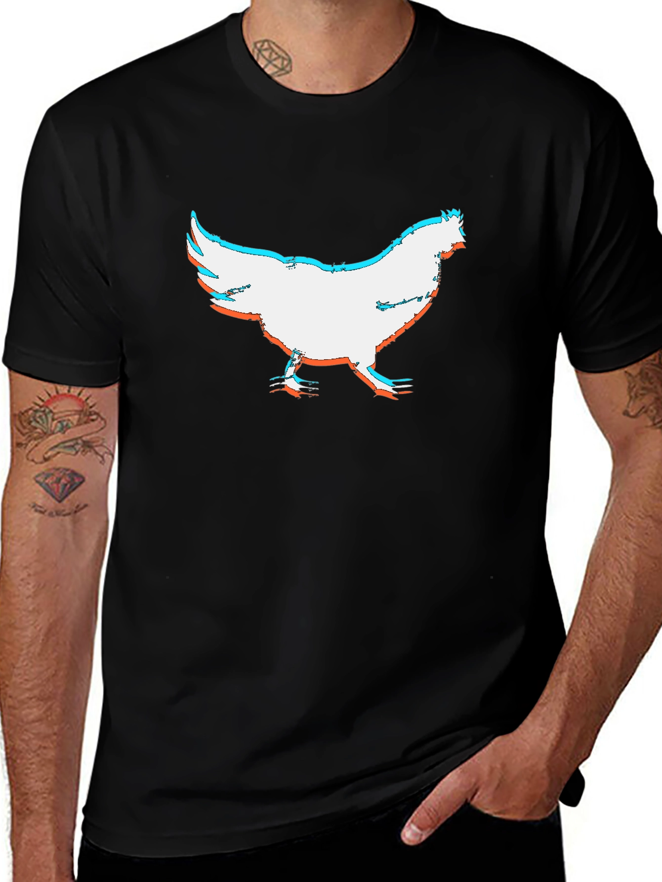Variant 22 of Chicken Glitch Graphic Black T-Shirt