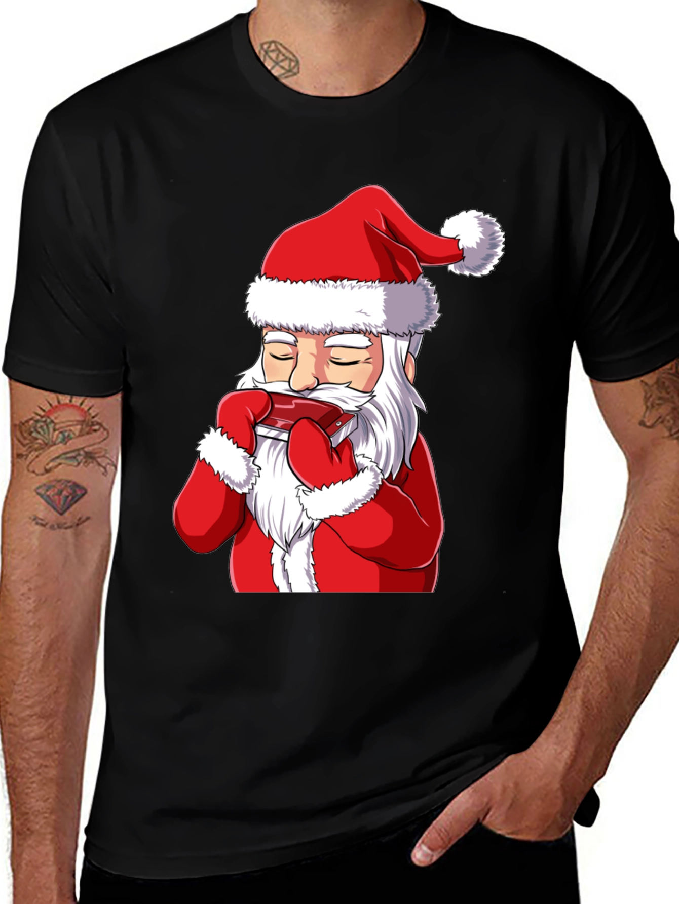 Santa Claus Harmonica Player Graphic T-Shirt