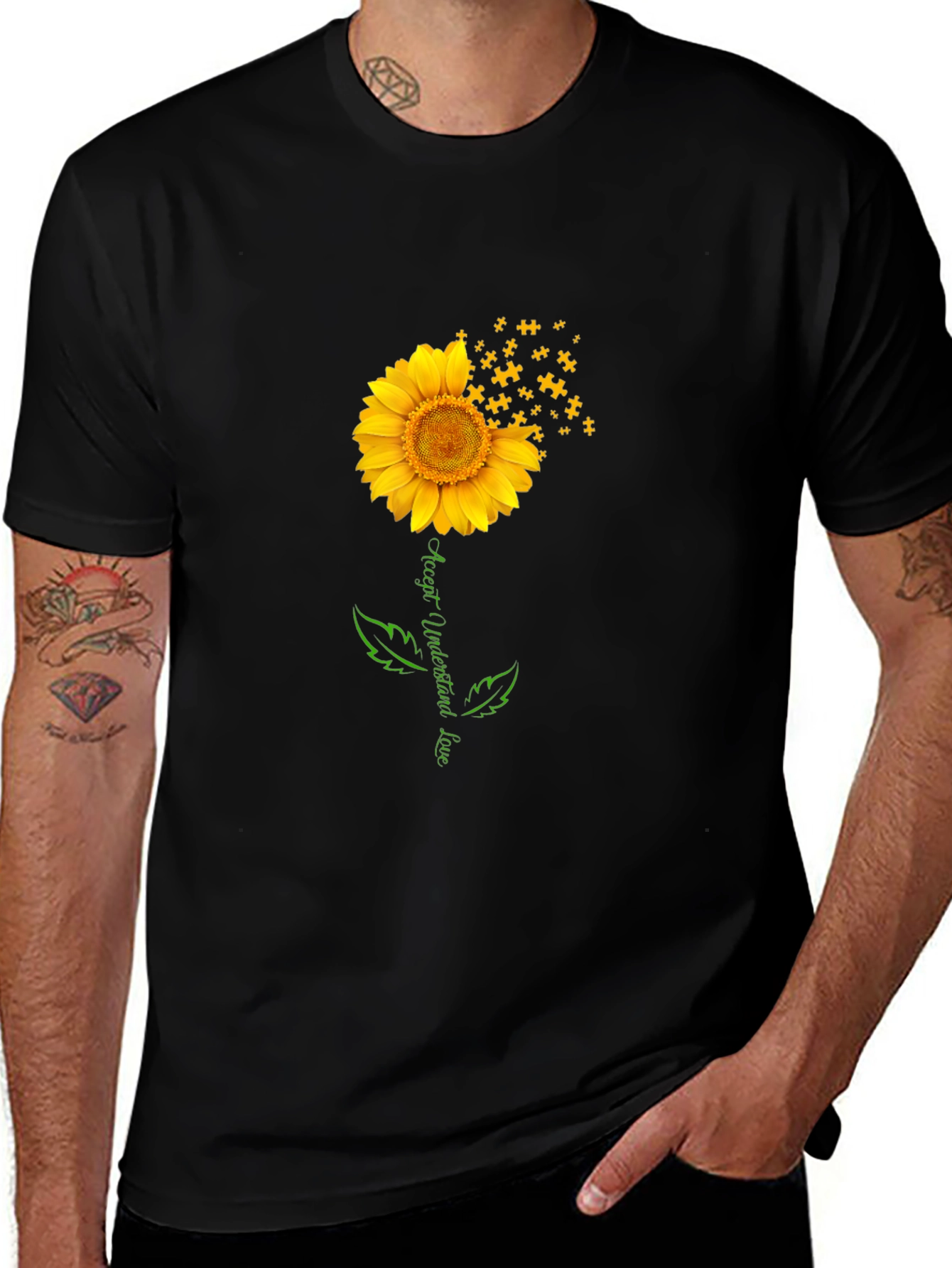 Sunflower Puzzle Piece Autism Awareness T-Shirt