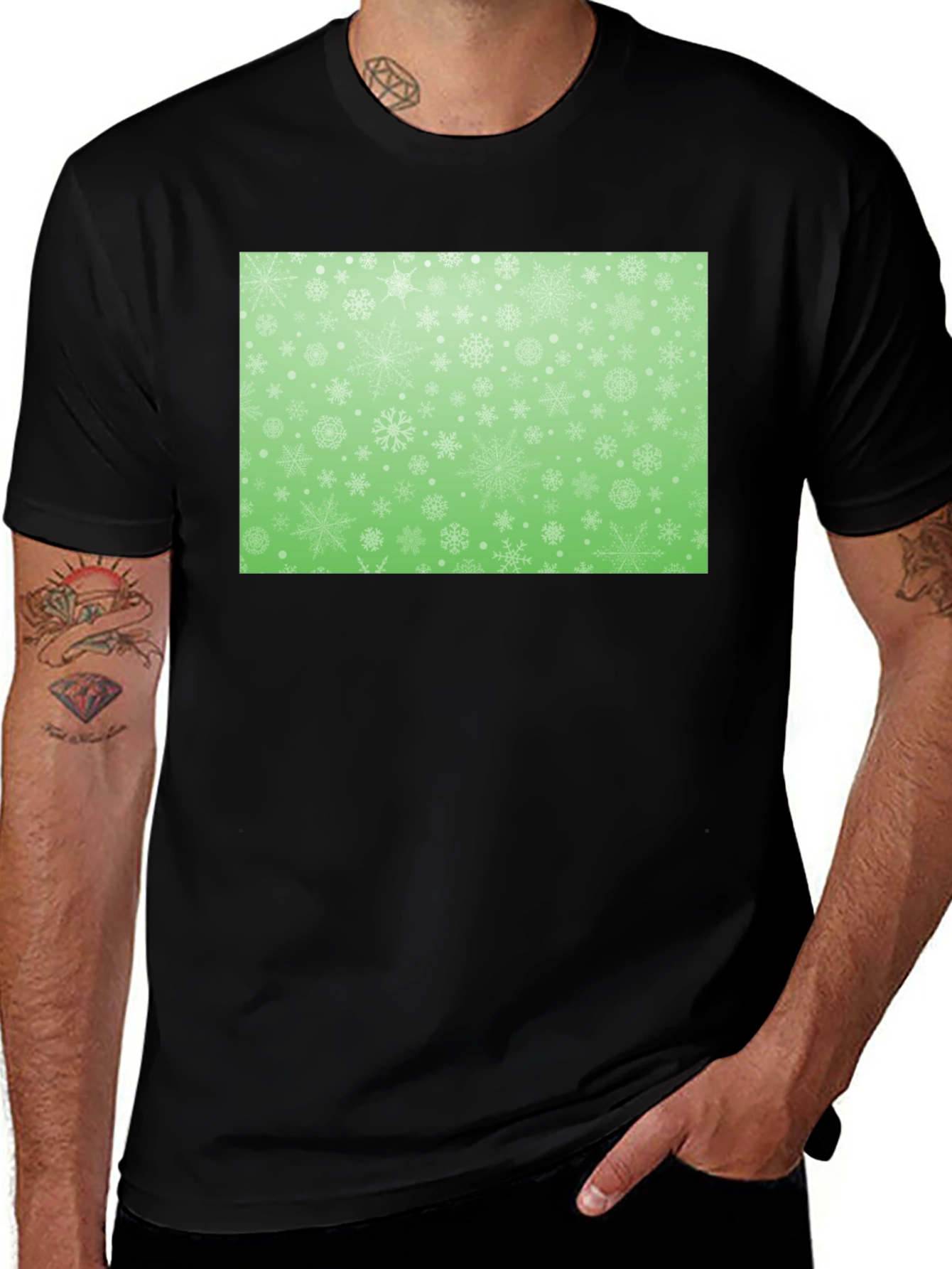 Variant 28 of Snowflake Pattern Black T-Shirt