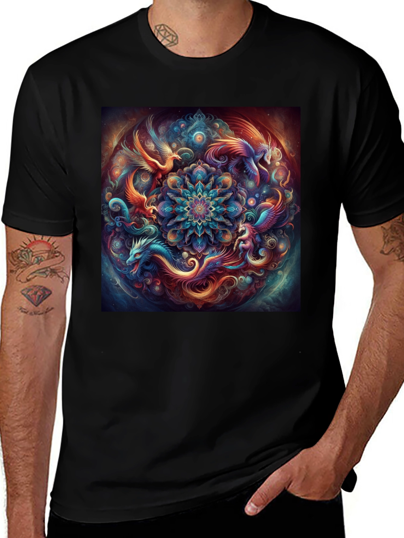 Variant 25 of Mystic Phoenix Dragon Mandala Black T-Shirt