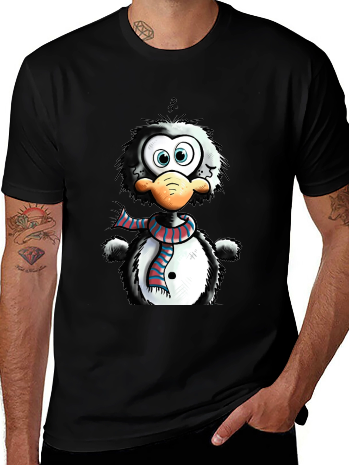 Black Cartoon Penguin Graphic Tee - Quirky Style main image