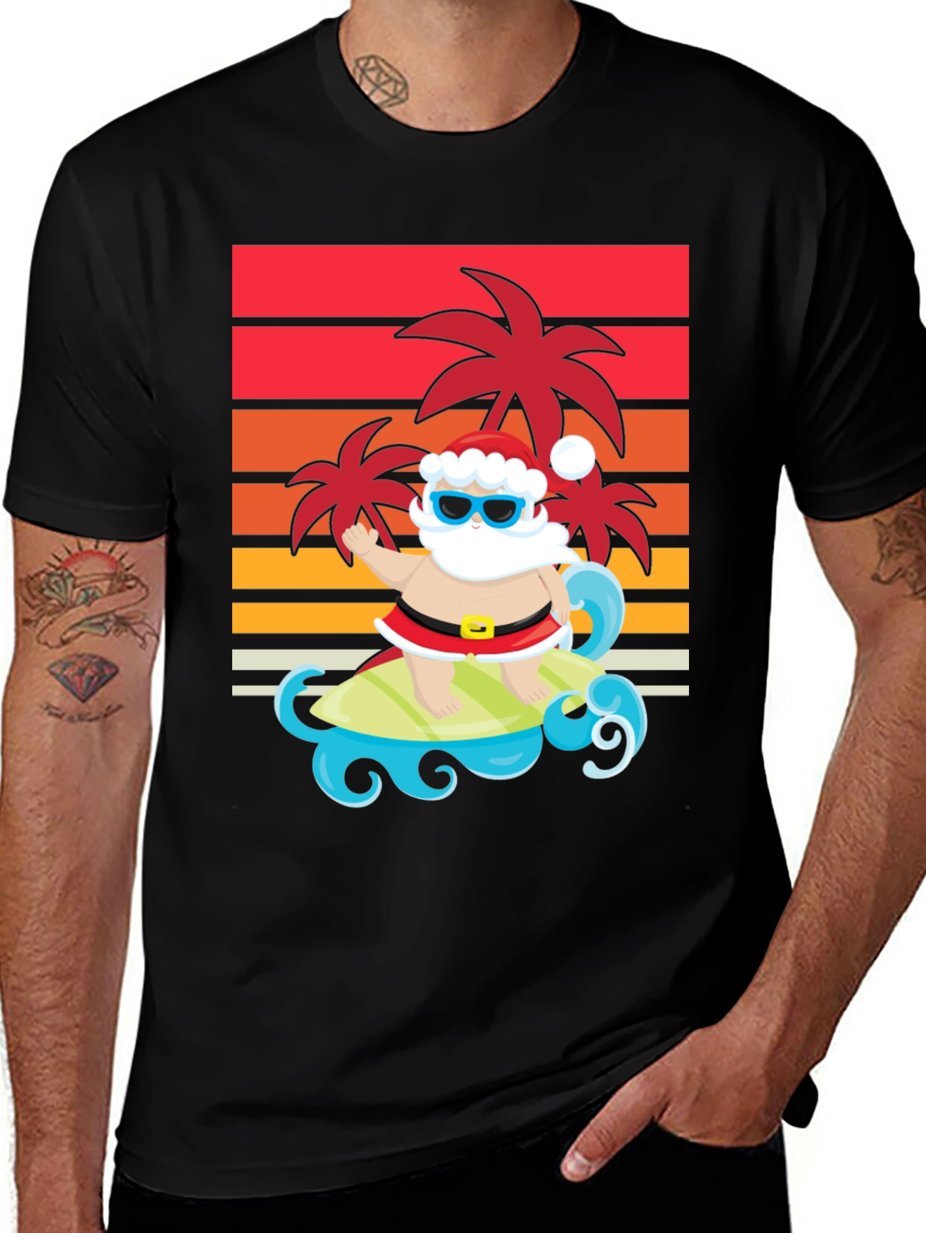 Variant 28 of Surfing Santa Graphic Tee - Holiday Fun
