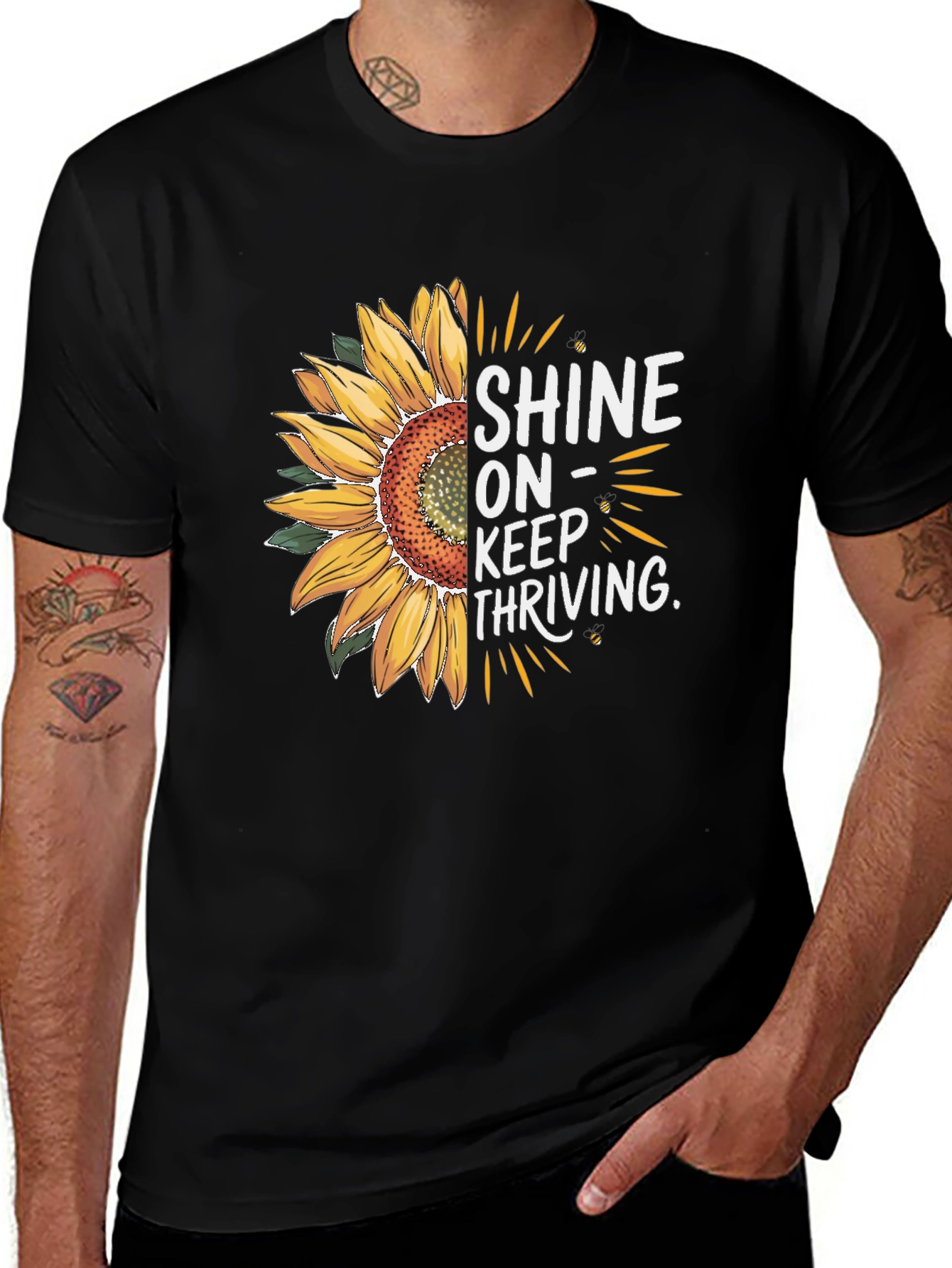 Shine On Sunflower Graphic Tee - Black Casual T-Shirt