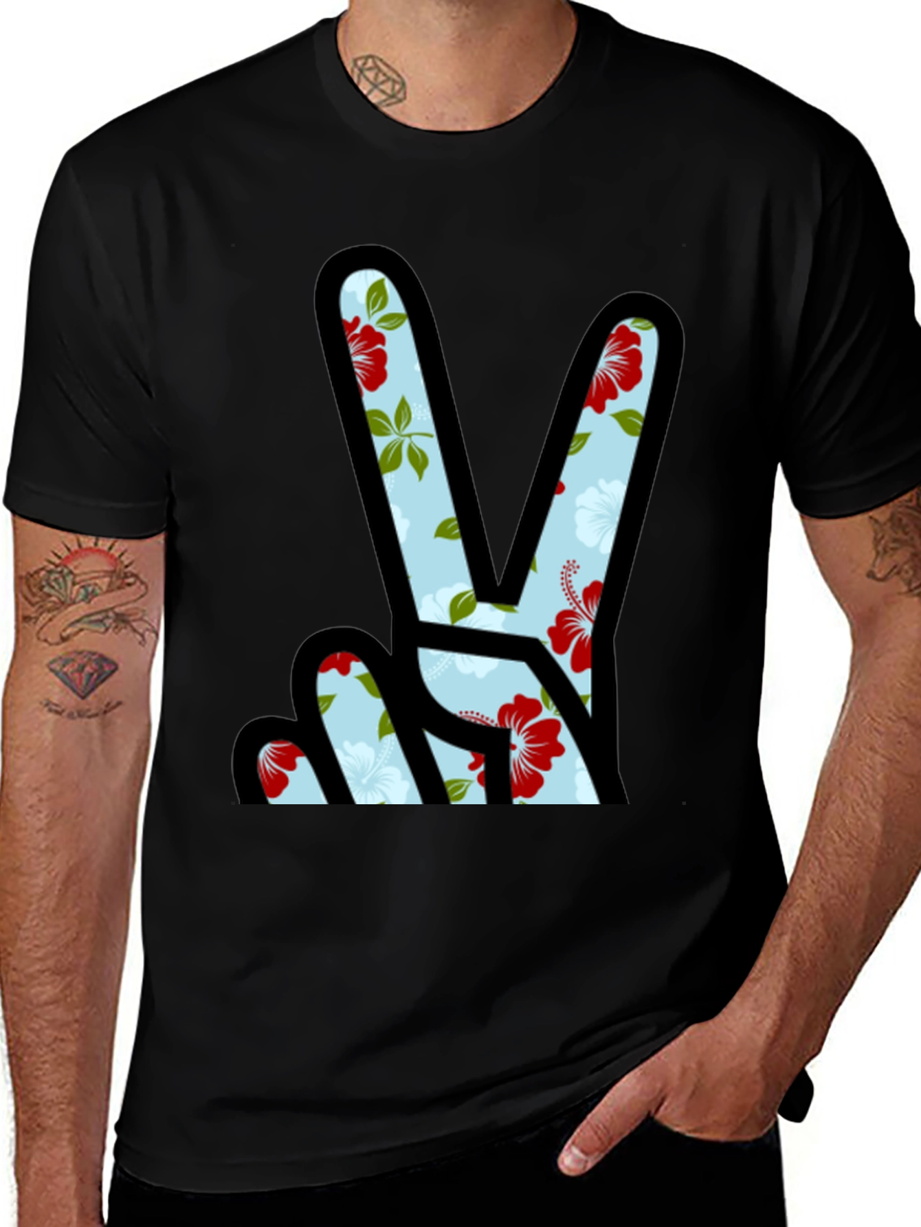 Variant 18 of Floral Peace Sign Black T-Shirt