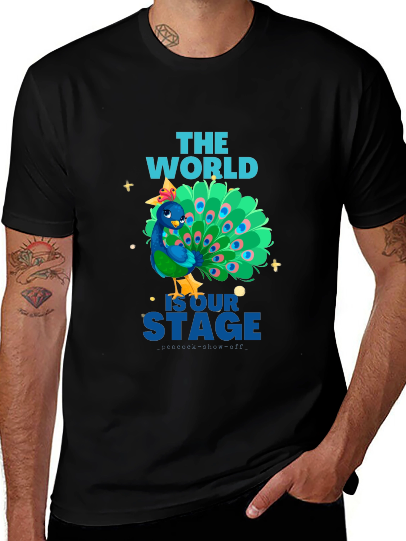 Variant 13 of The World is Our Stage Peacock Graphic Tee
