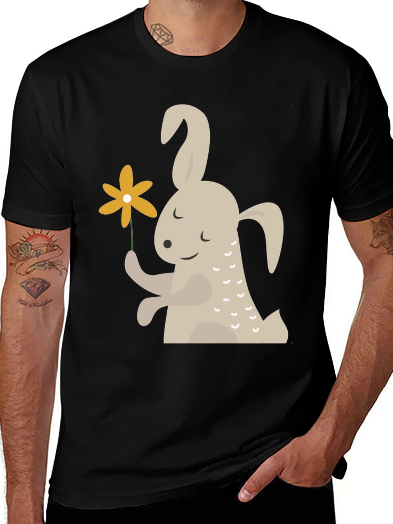 Variant 5 of Cute Bunny Holding Flower Graphic T-Shirt