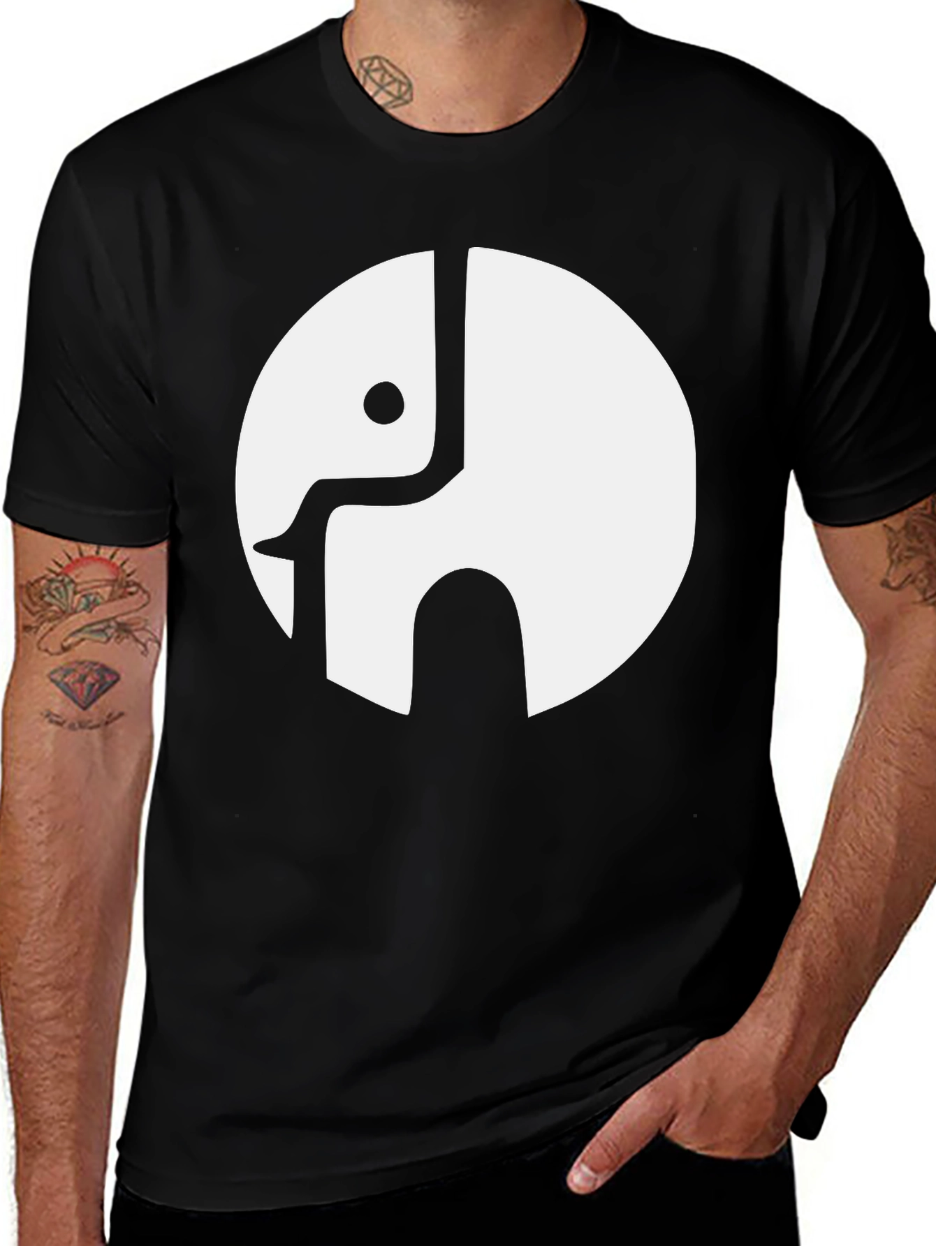 Variant 26 of Abstract Elephant Graphic Print Black T-Shirt